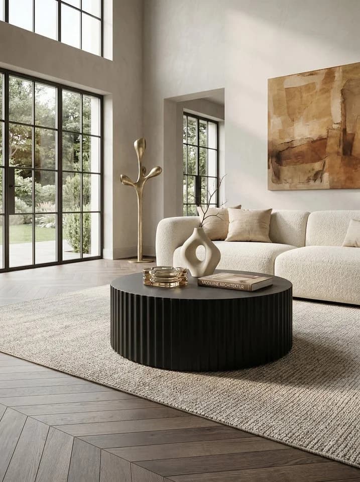 KADIMA DESIGN Runder Sofatisch mit Wellen-Muster Metall Schwarz - Bild 2