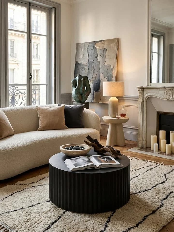 KADIMA DESIGN Runder Sofatisch mit Wellen-Muster Metall Schwarz - Bild 5