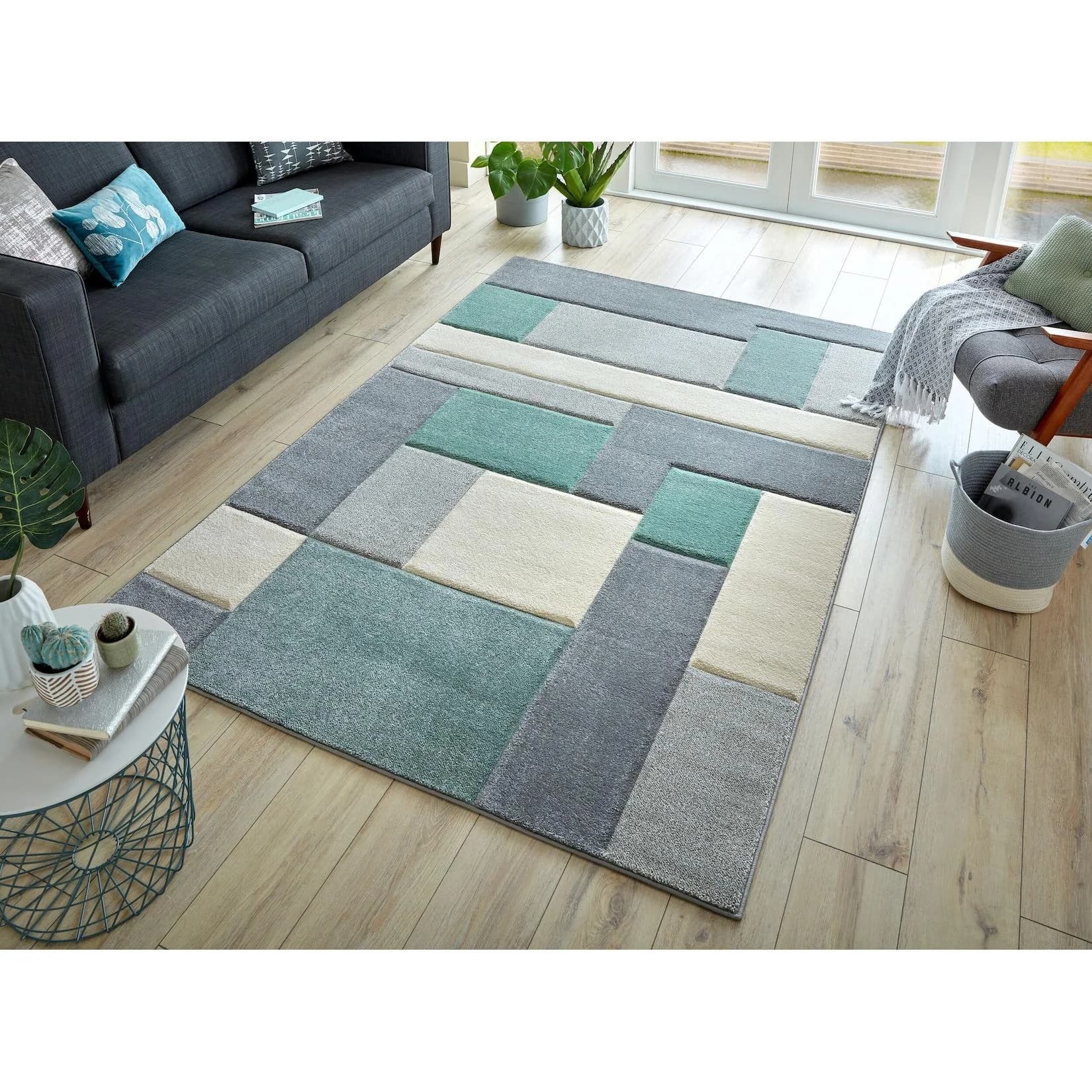 Kadima Design Teppich NIDD Grün-Grau Geometrisch Modern