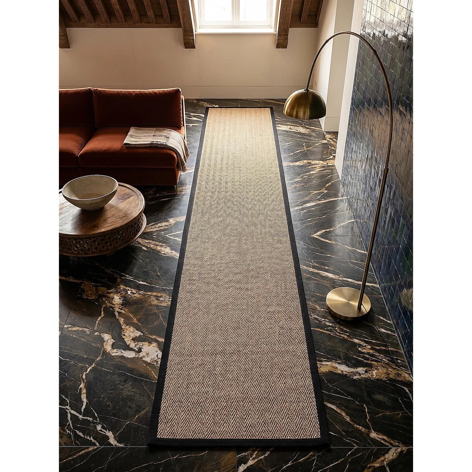 Kadima Design Jute-Läufer TRENT Braun-Schwarz Fischgrät