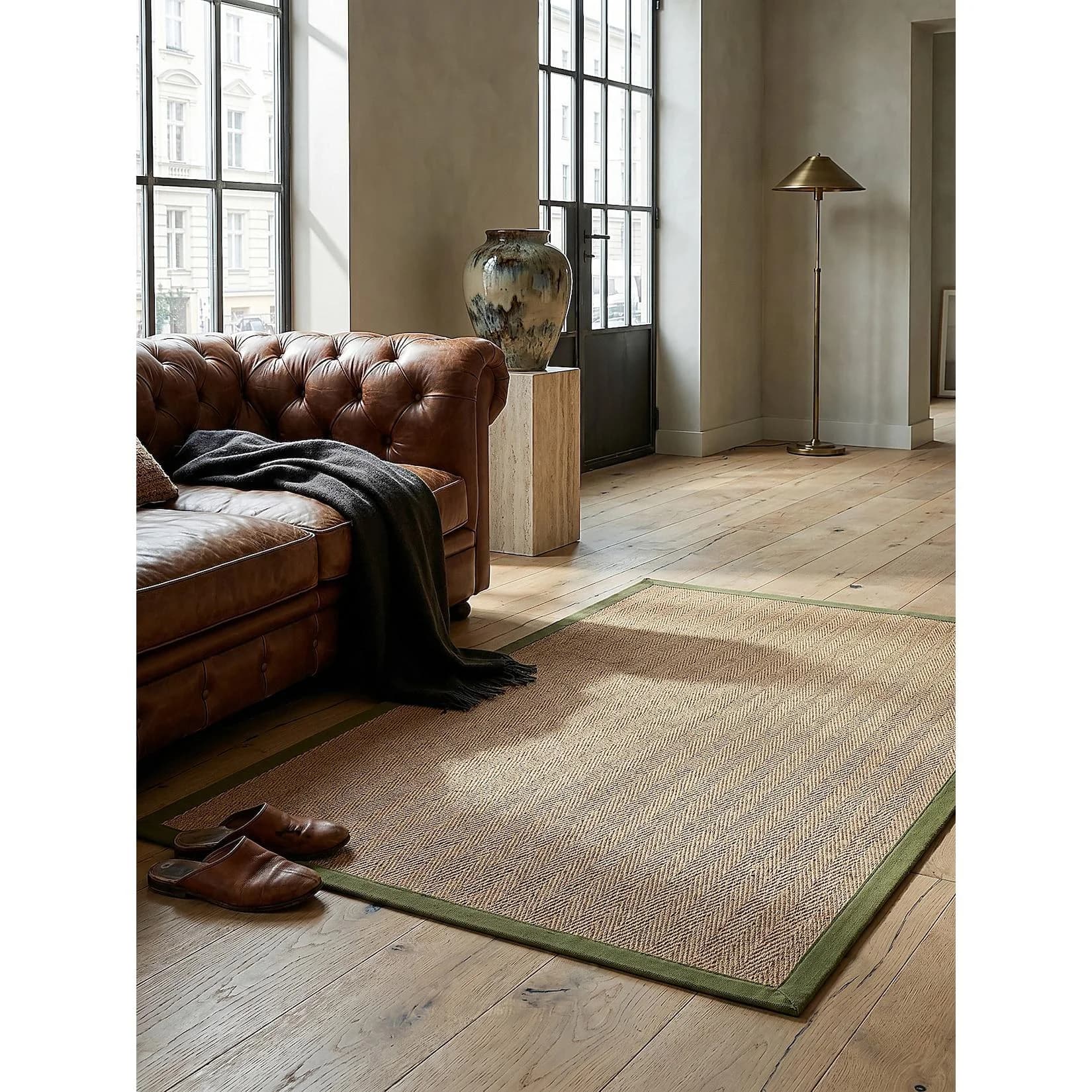 Kadima Design Naturfaserteppich TRENT Fischgrät Jute 120x170 cm Braun-Grün