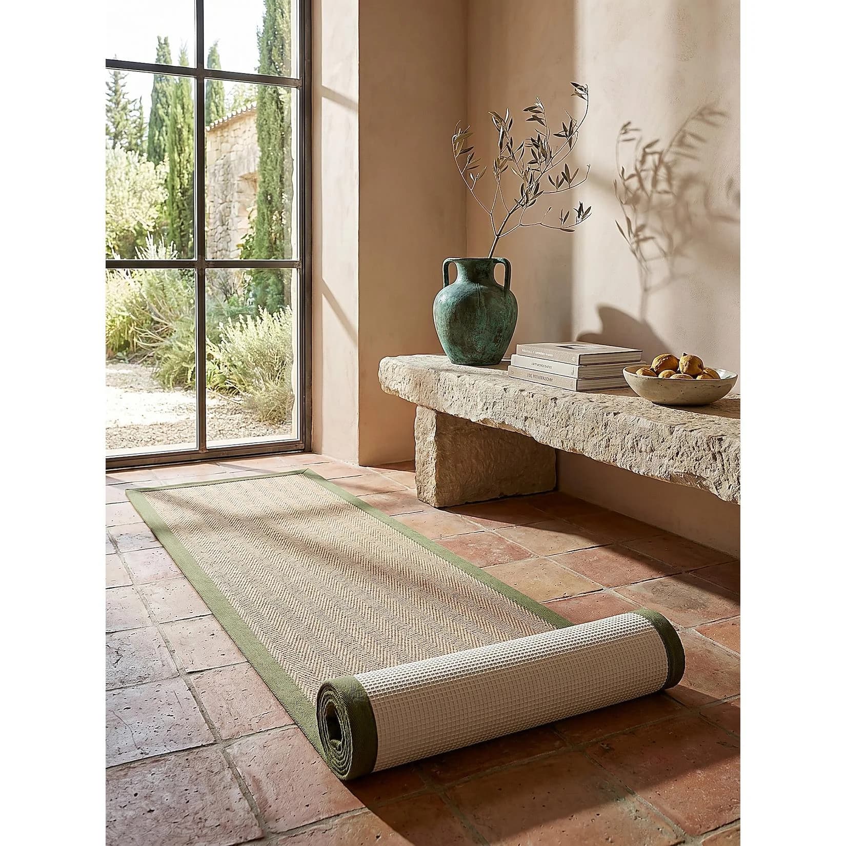 Kadima Design Teppich-Läufer TRENT Fischgrät Jute 60x230 cm Braun-Grün