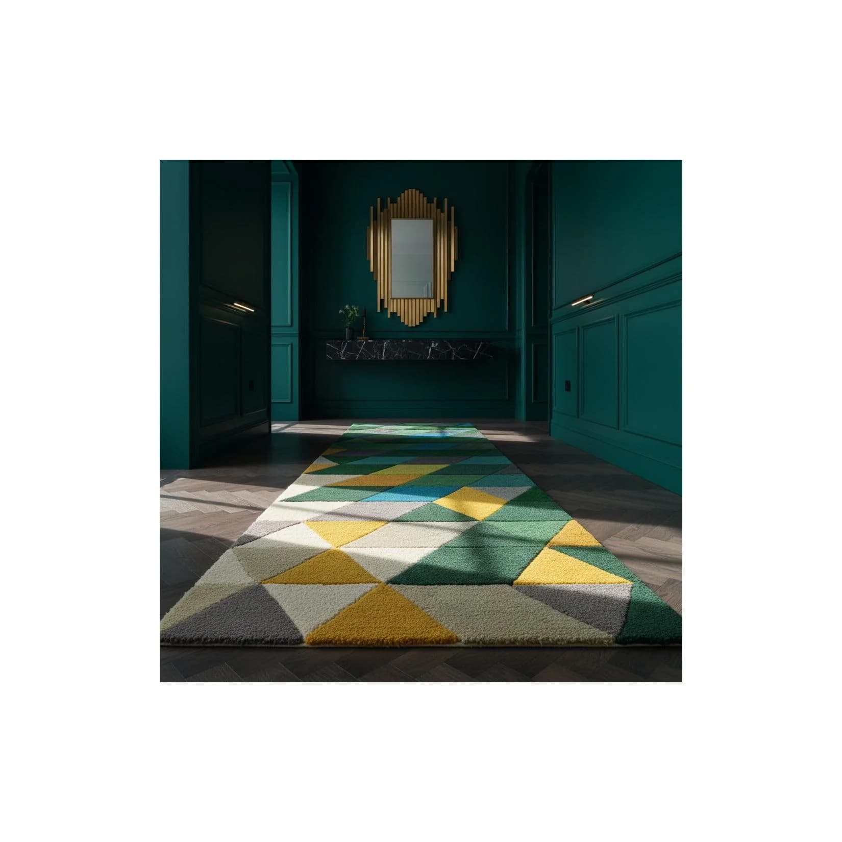 Kadima Design Teppich-Läufer DERWENT Grün-Multi Wolle
