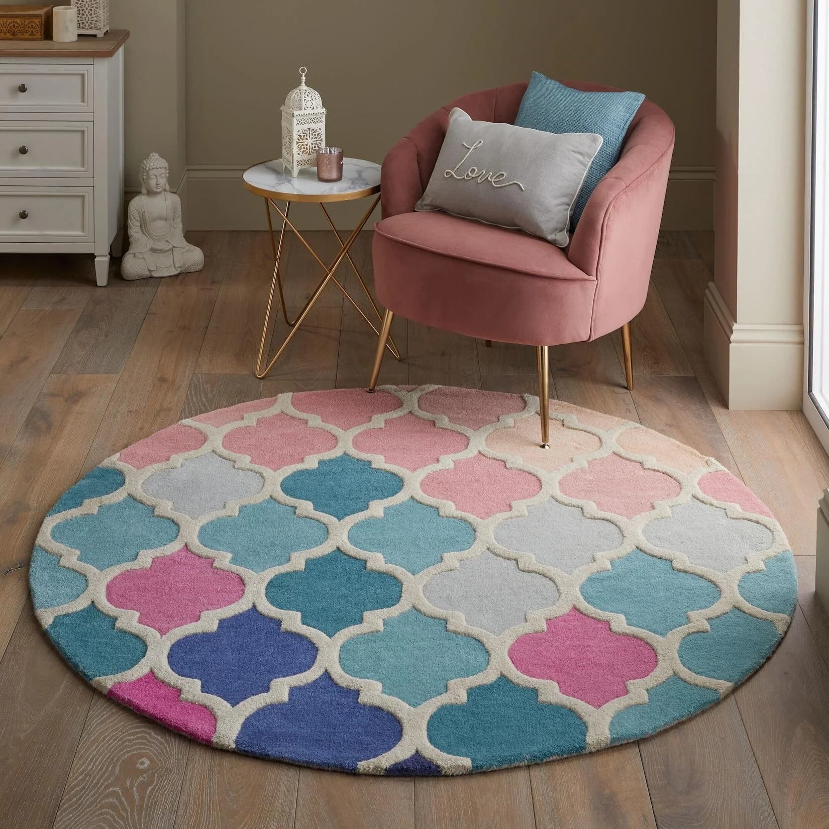 Kadima Design DERWENT Wollteppich Rund Ø 160 cm Geometrie Multi