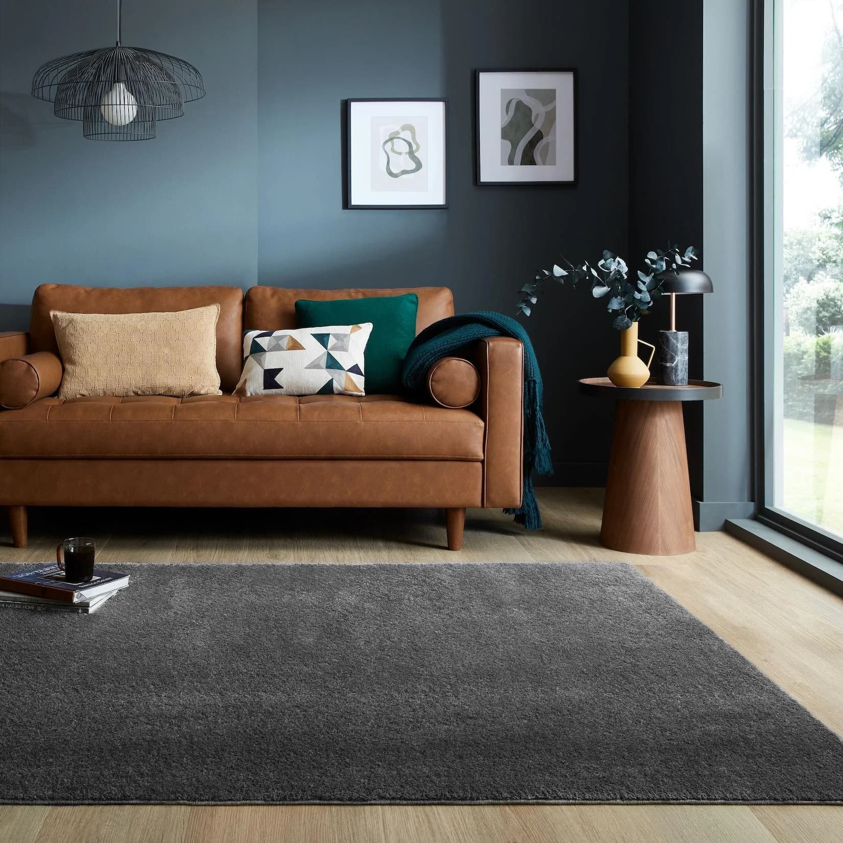 Kadima Design Teppich TUMMEL Uni Glanz Anthrazit Polyester