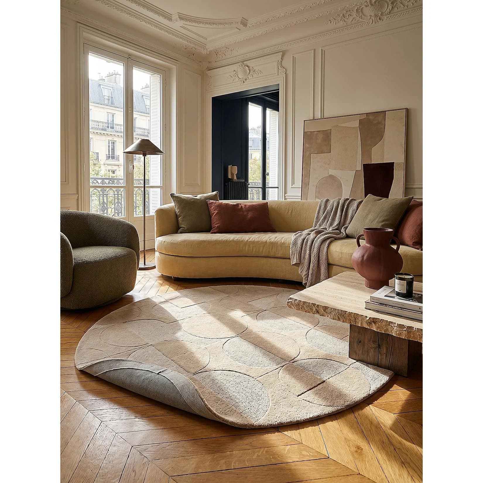 KADIMA DESIGN Wollteppich DEBEN Rund Ø 160 cm Natur