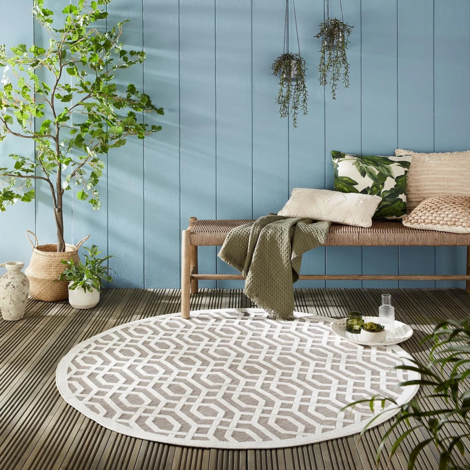Kadima Design Teppich STOUR Rund Ø 160 cm Grau-Beige Polypropylen Flachgewebe