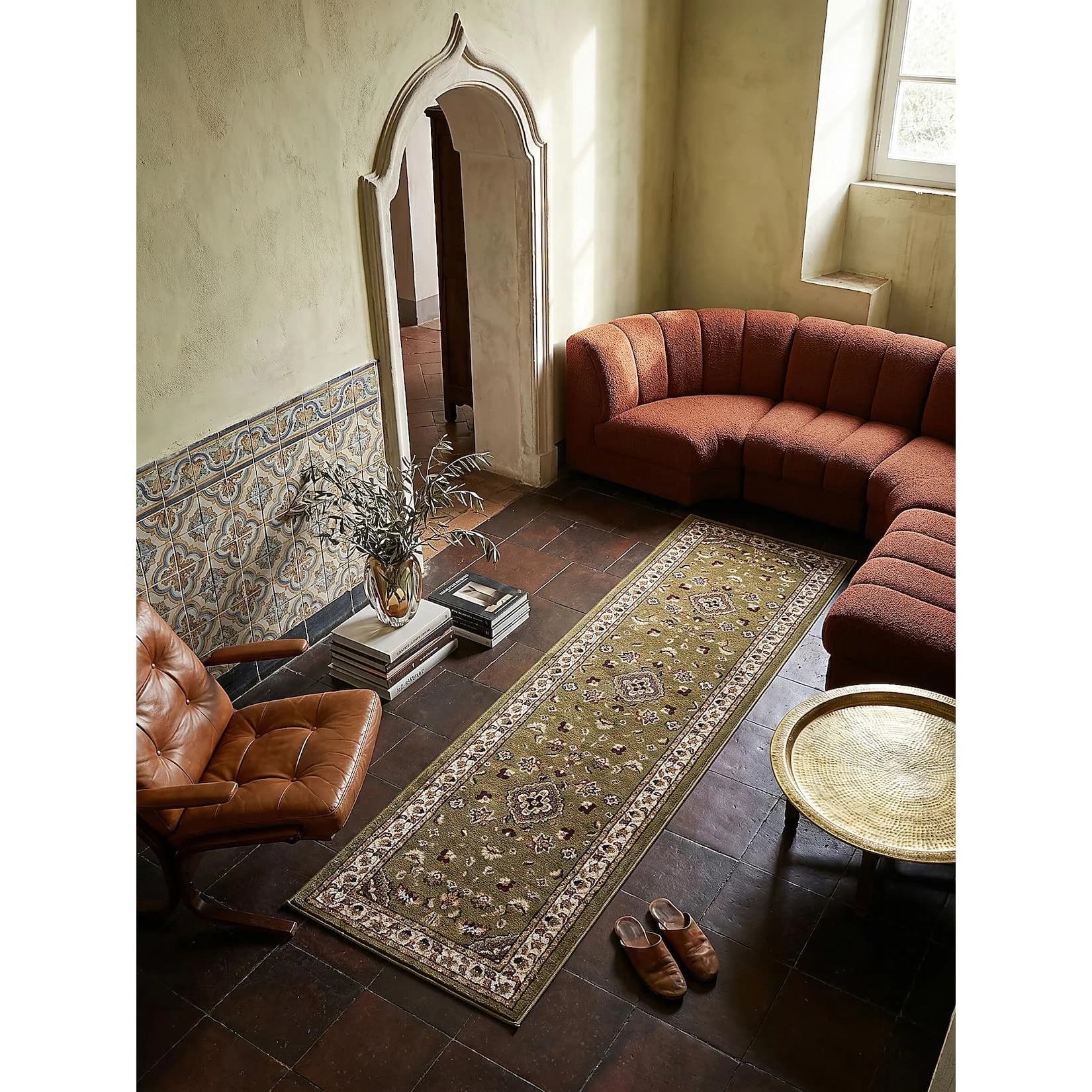 KADIMA DESIGN Teppich-Läufer GLAZERT Grün Orientalisch Medaillon