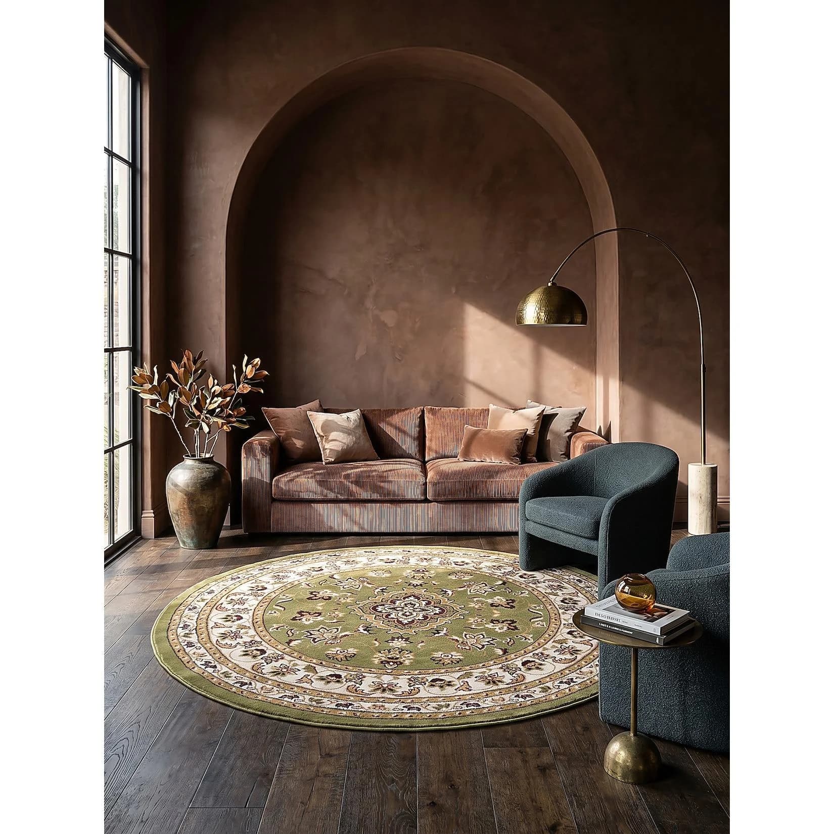 KADIMA DESIGN Teppich Mittelflor GLAZERT Grün Orientalisch Rund Ø 133 cm