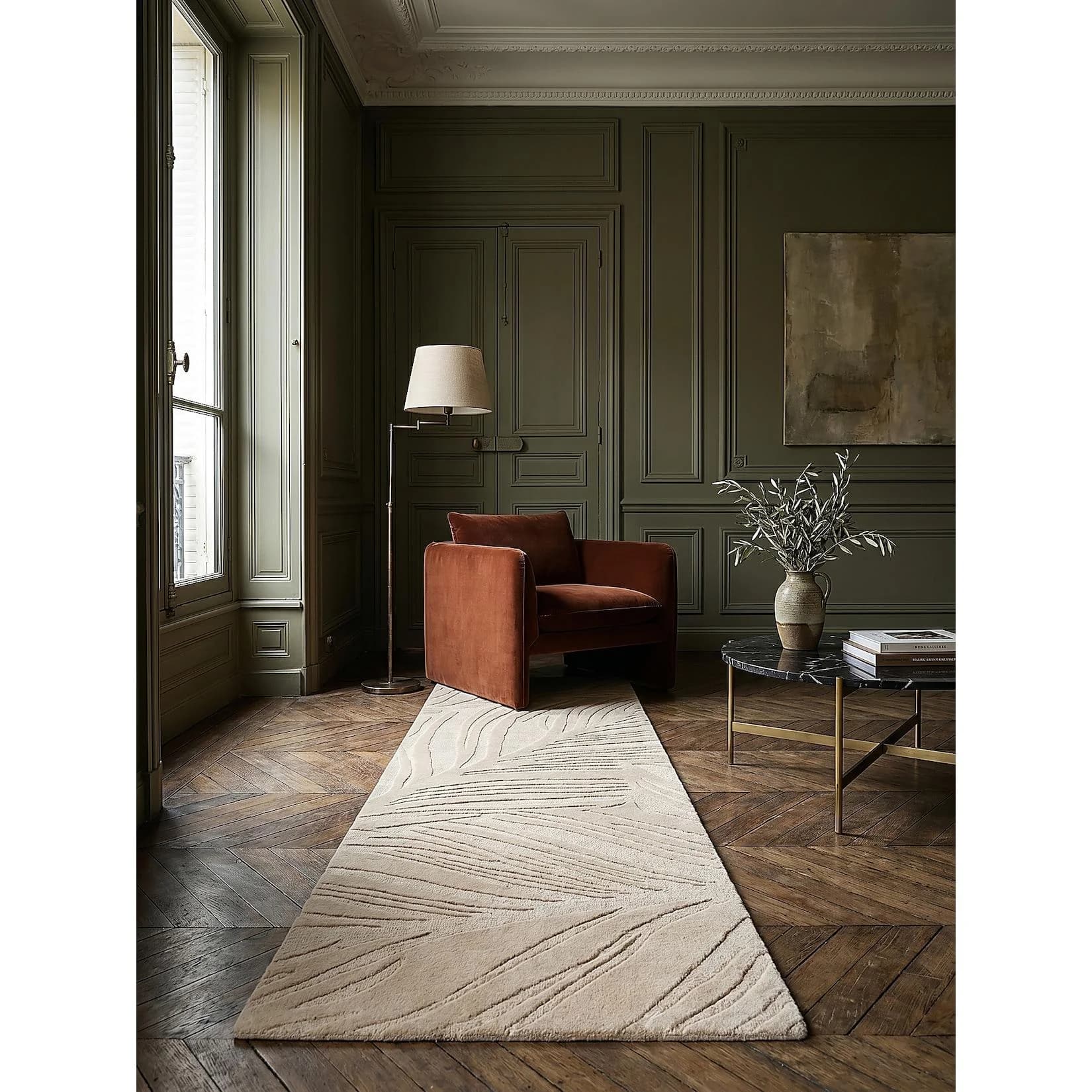 Kadima Design Teppich-Läufer LEVEN Beige Wolle Blattrelief