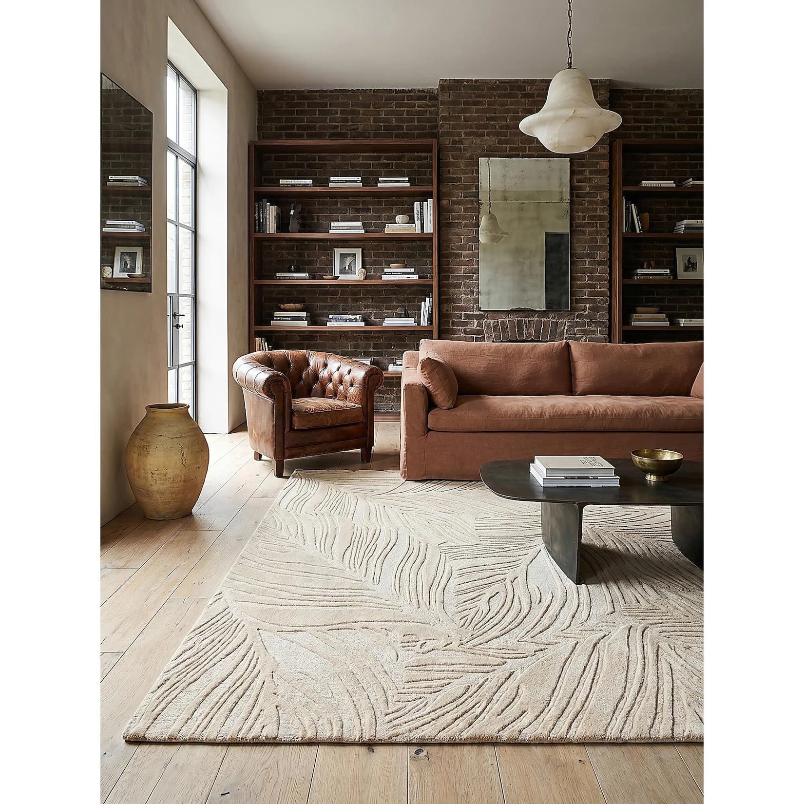 Kadima Design Naturteppich LEVEN Blattrelief Wolle Beige