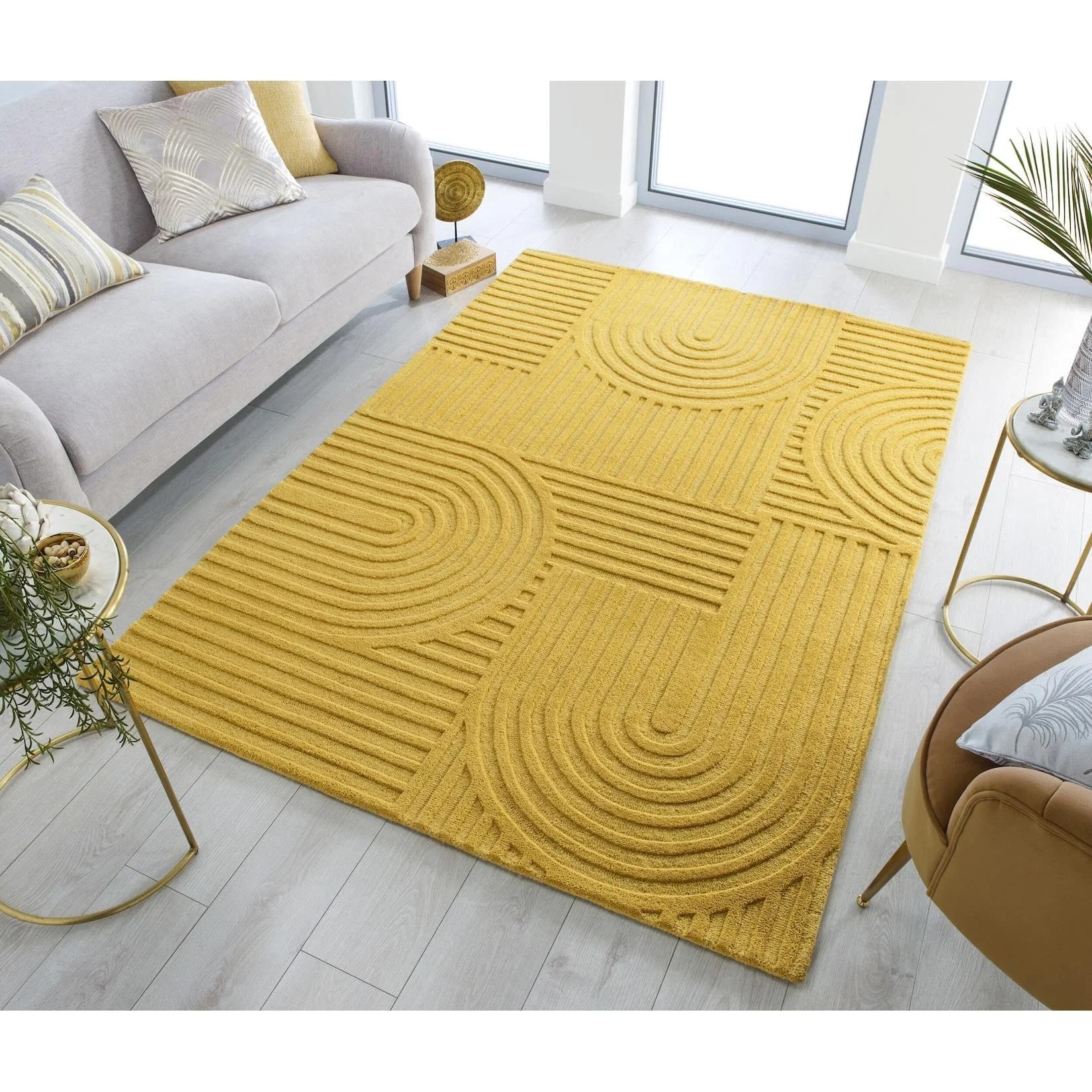 Kadima Design Wohnzimmerteppich LEVEN Ocker Wolle Mittelflor