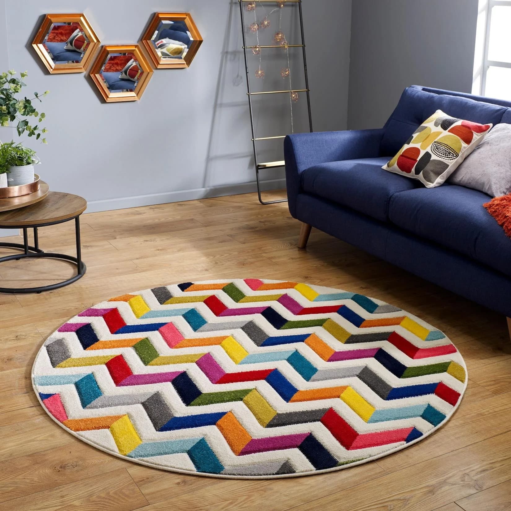 Kadima Design Wohnzimmerteppich MEON Rund Ø 160 cm Bunt Geometrisch