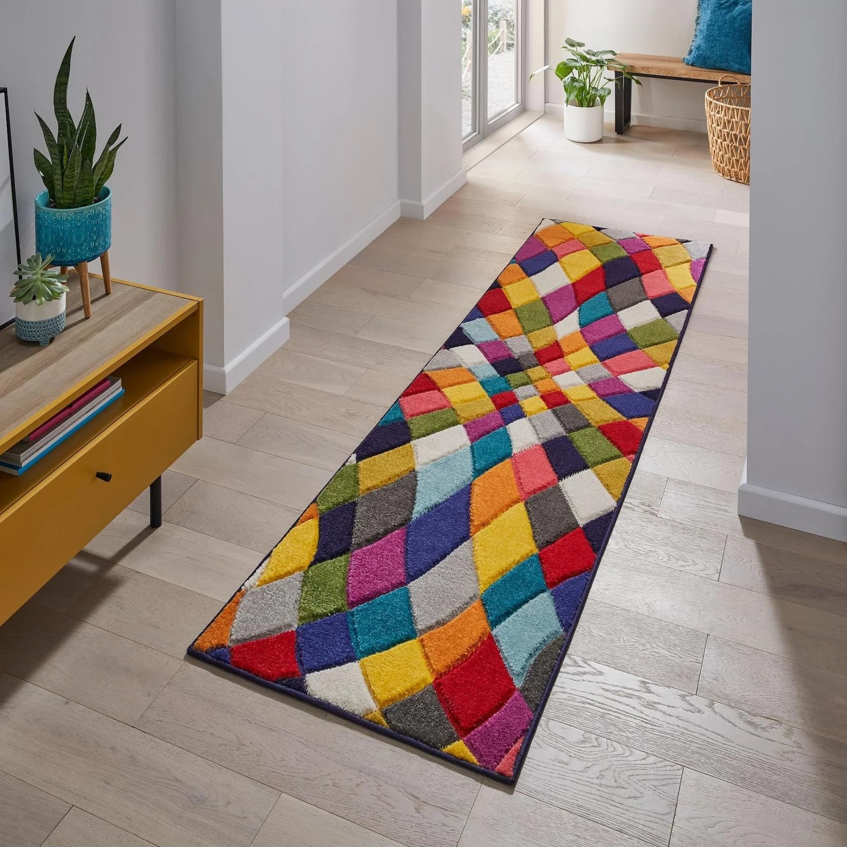 Kadima Design Teppich-Läufer MEON Rauten-Mosaik Bunt Polypropylen