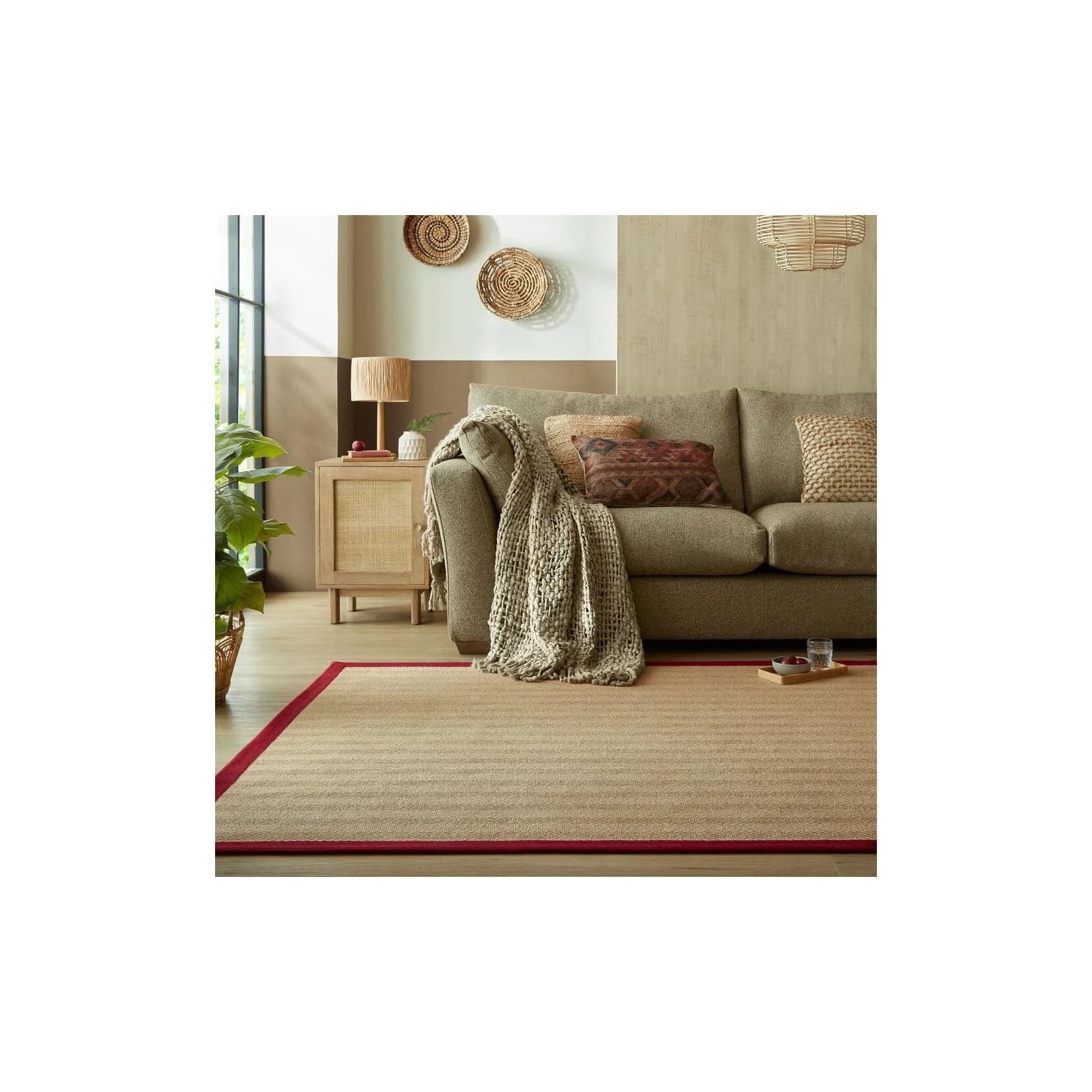Kadima Design Juteteppich TRENT Fischgrät Bordüre Rot 200x290 cm