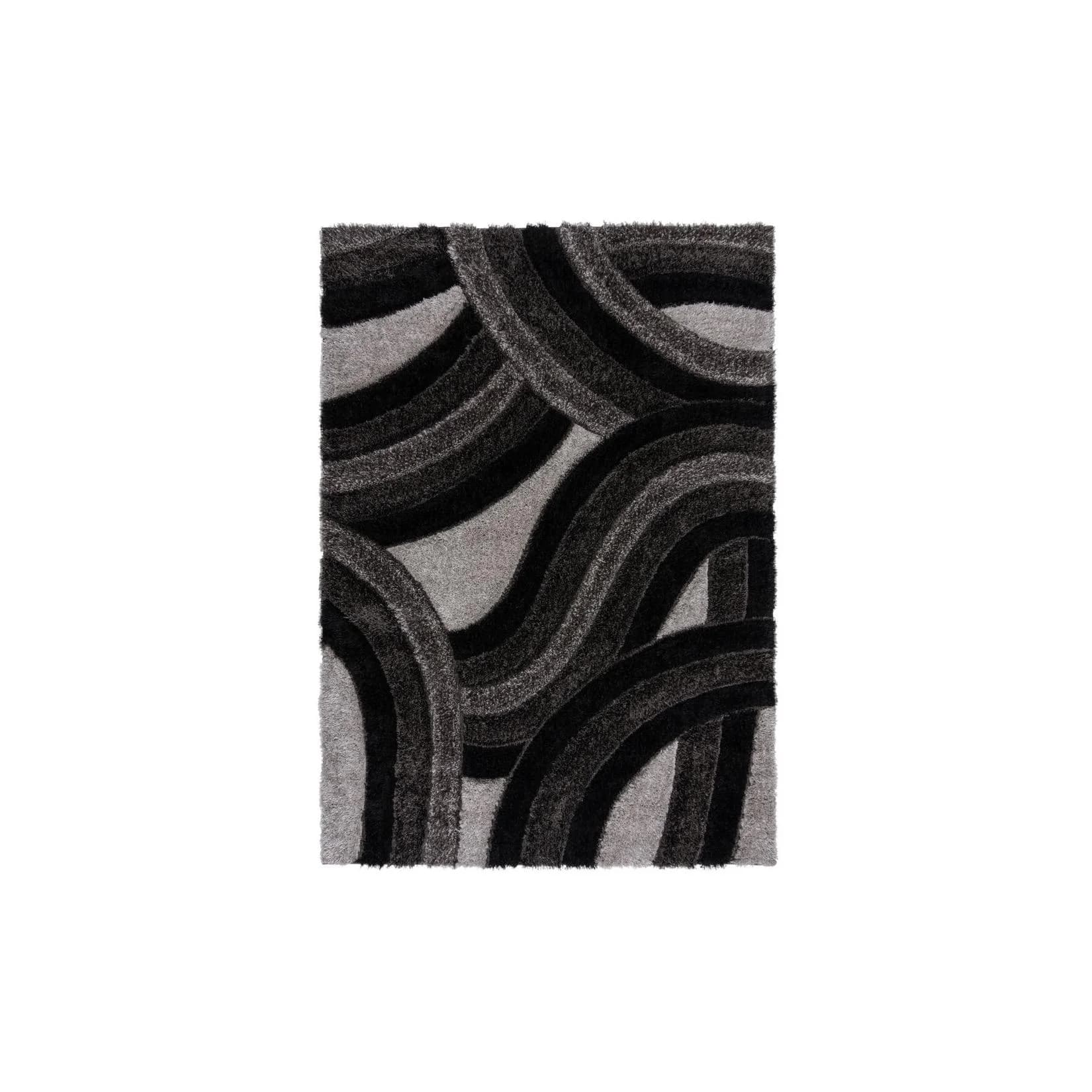 Hochflor-Teppich aus 100% recyceltem Polyester Grau-Schwarz 80x150 cm Kadima Design