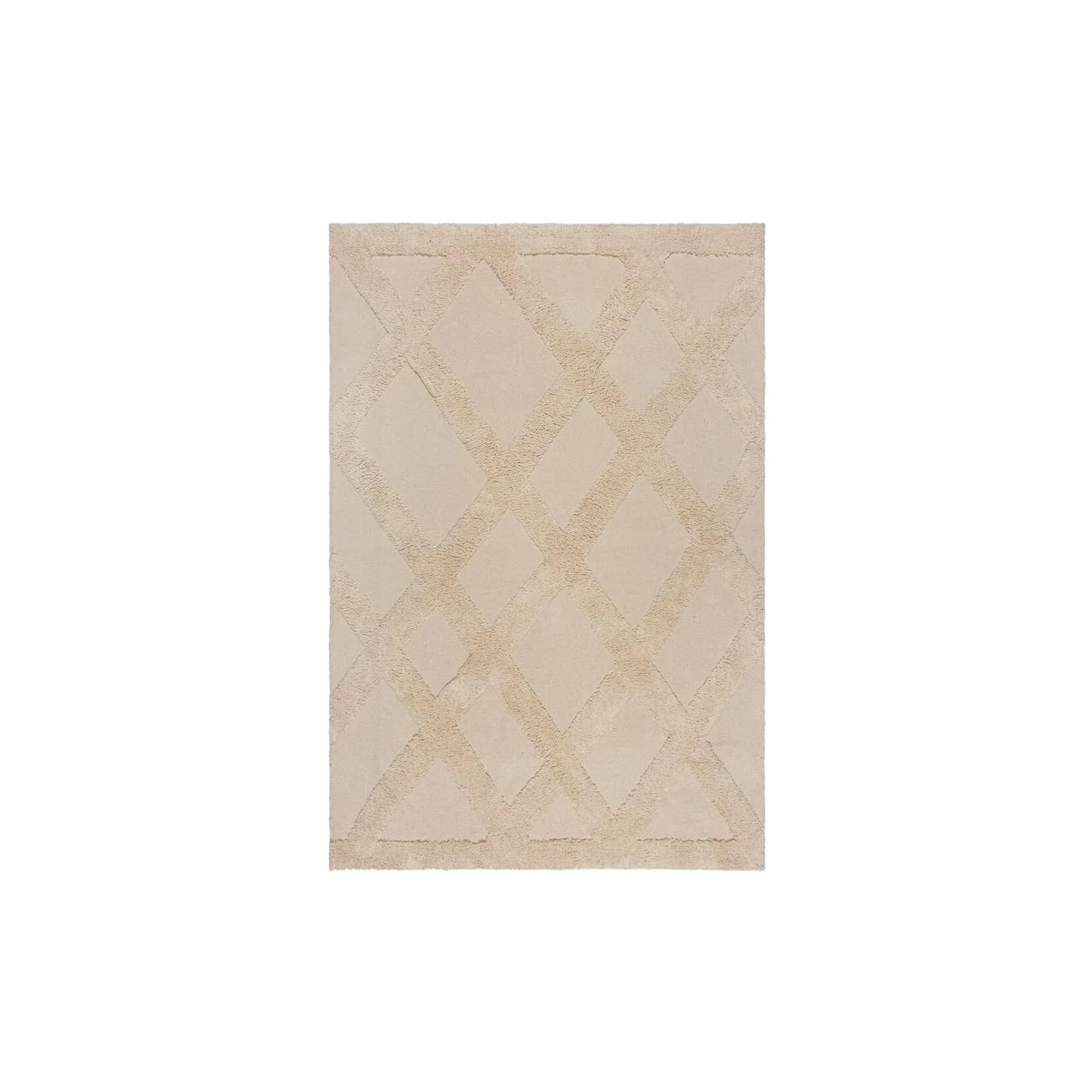 Handgewebter Teppich aus 100% Baumwolle, Geometrisches Muster in Naturfarben - "Silt"