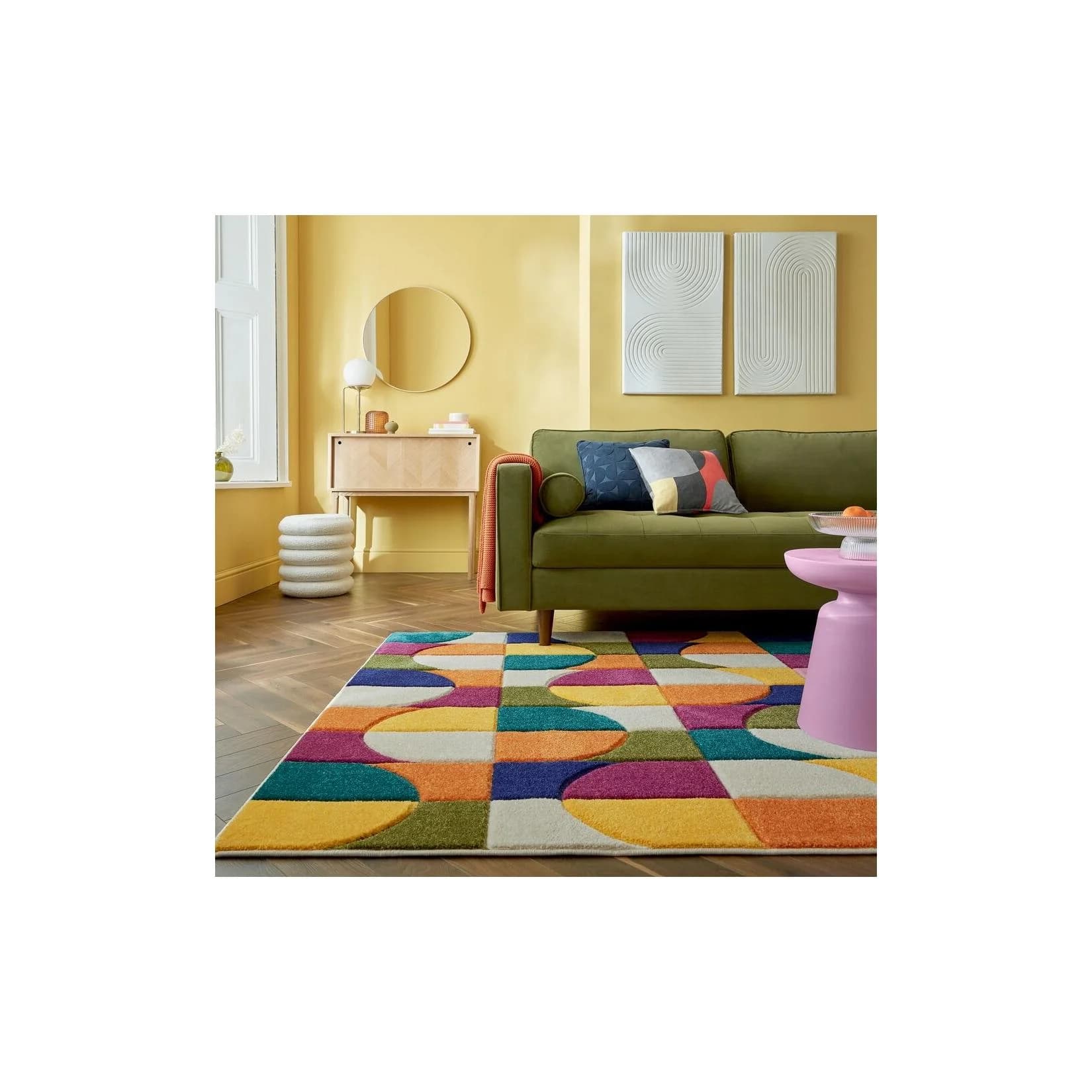 Kadima Design QUAGGY Retro Kreise Teppich Bunt Polypropylen