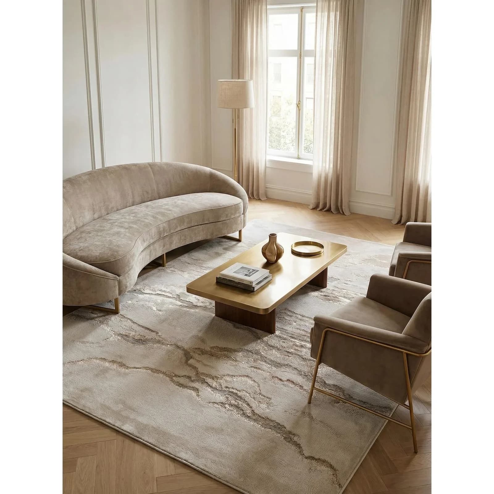 Kadima Design SARNTAL Teppich Velours Metallic Marmoroptik Bronze Gold