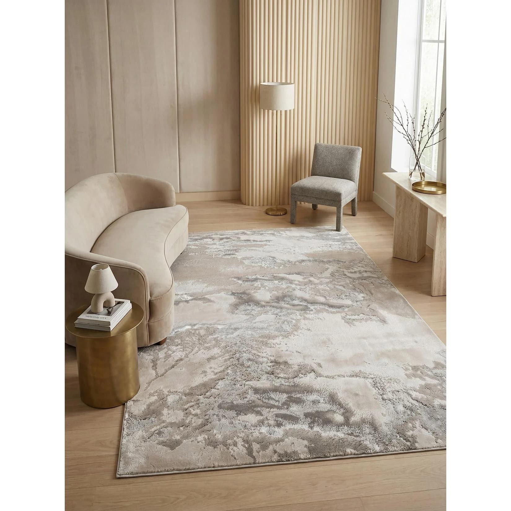 Kadima Design Teppich Hochglanz Metallic Wolkenmuster Silber Grau