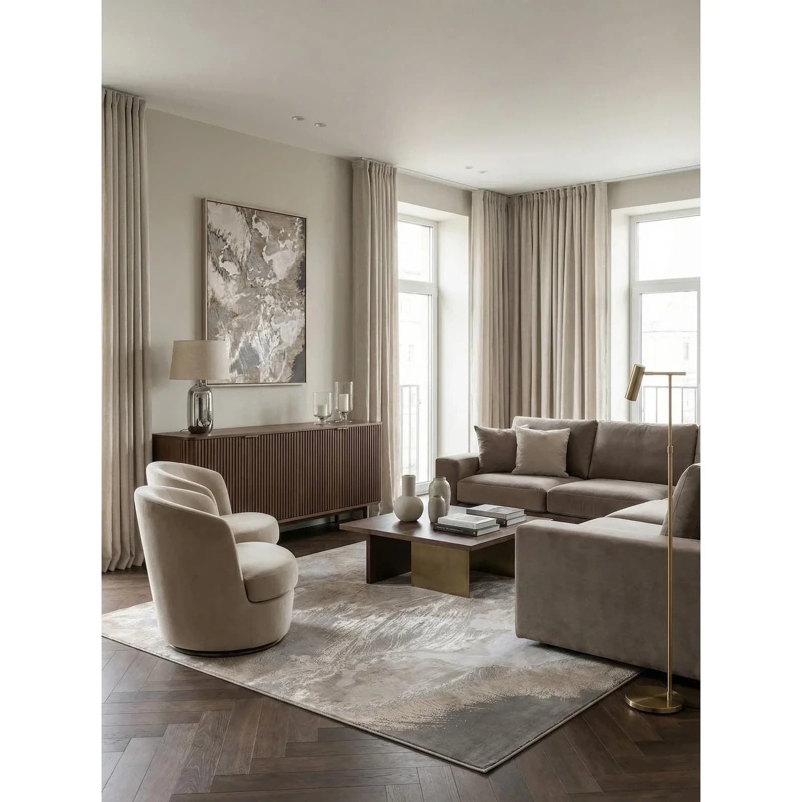 Kadima Design SARNTAL Teppich 200x290cm Gold-Grau-Beige
