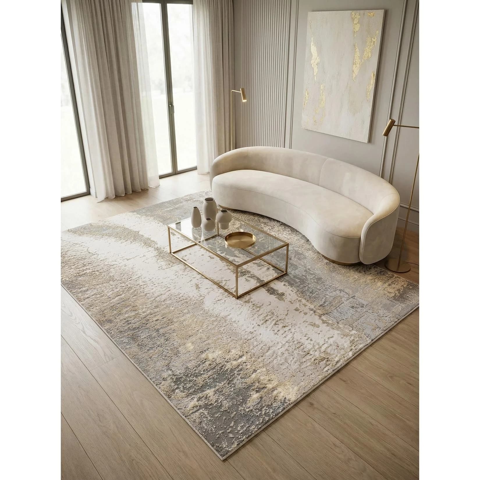 Kadima Design Luxusteppich Marmordesign Grau-Silber-Gold Flachflor 200x290cm