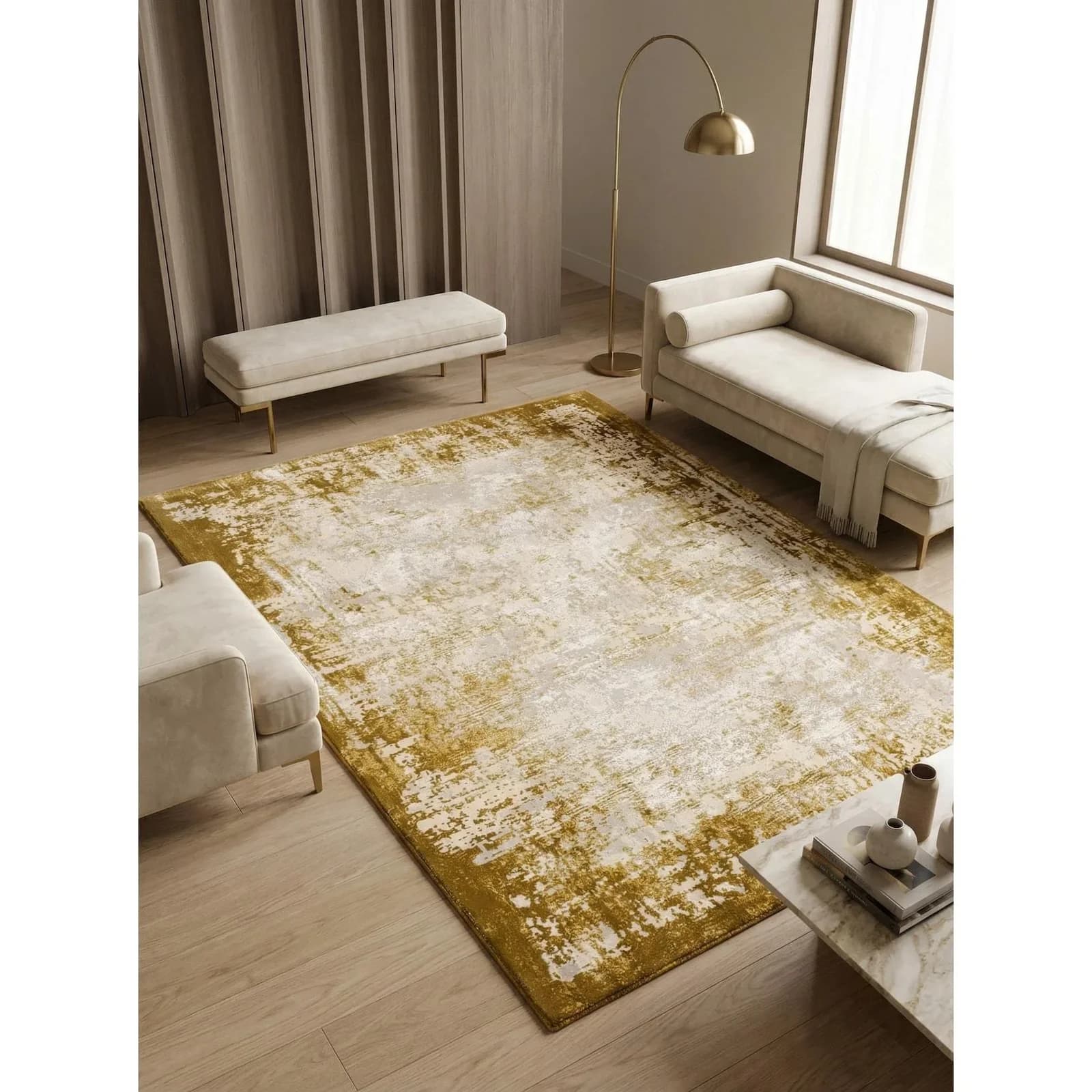 Kadima Design Wohnzimmer-Teppich TIBER-Rieti Senfgelb Modern