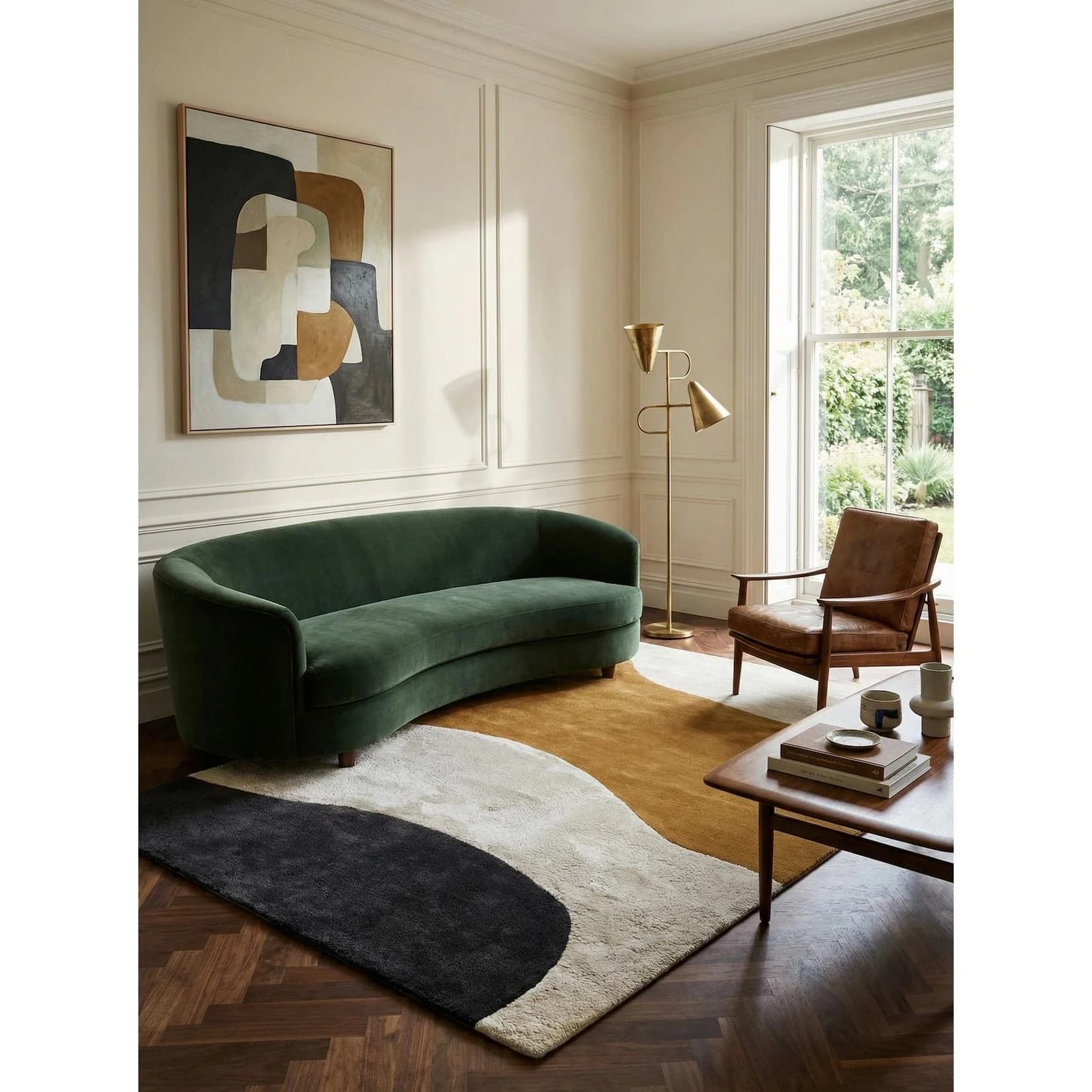Kadima Design Teppich Wolle Modern 160x230cm Senfgelb Beige Anthrazit