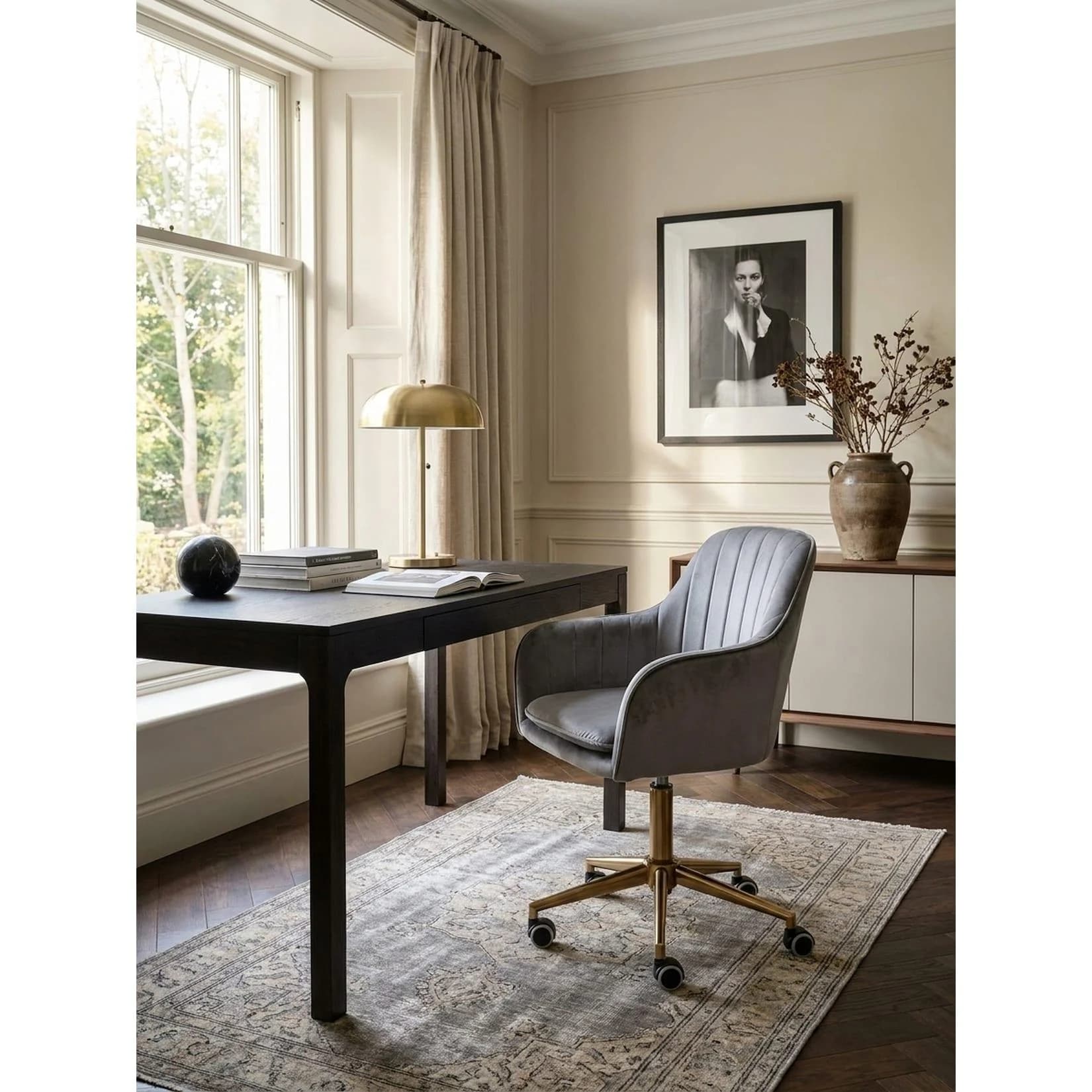KADIMA DESIGN Schreibtischstuhl Samt Grau Schalenform