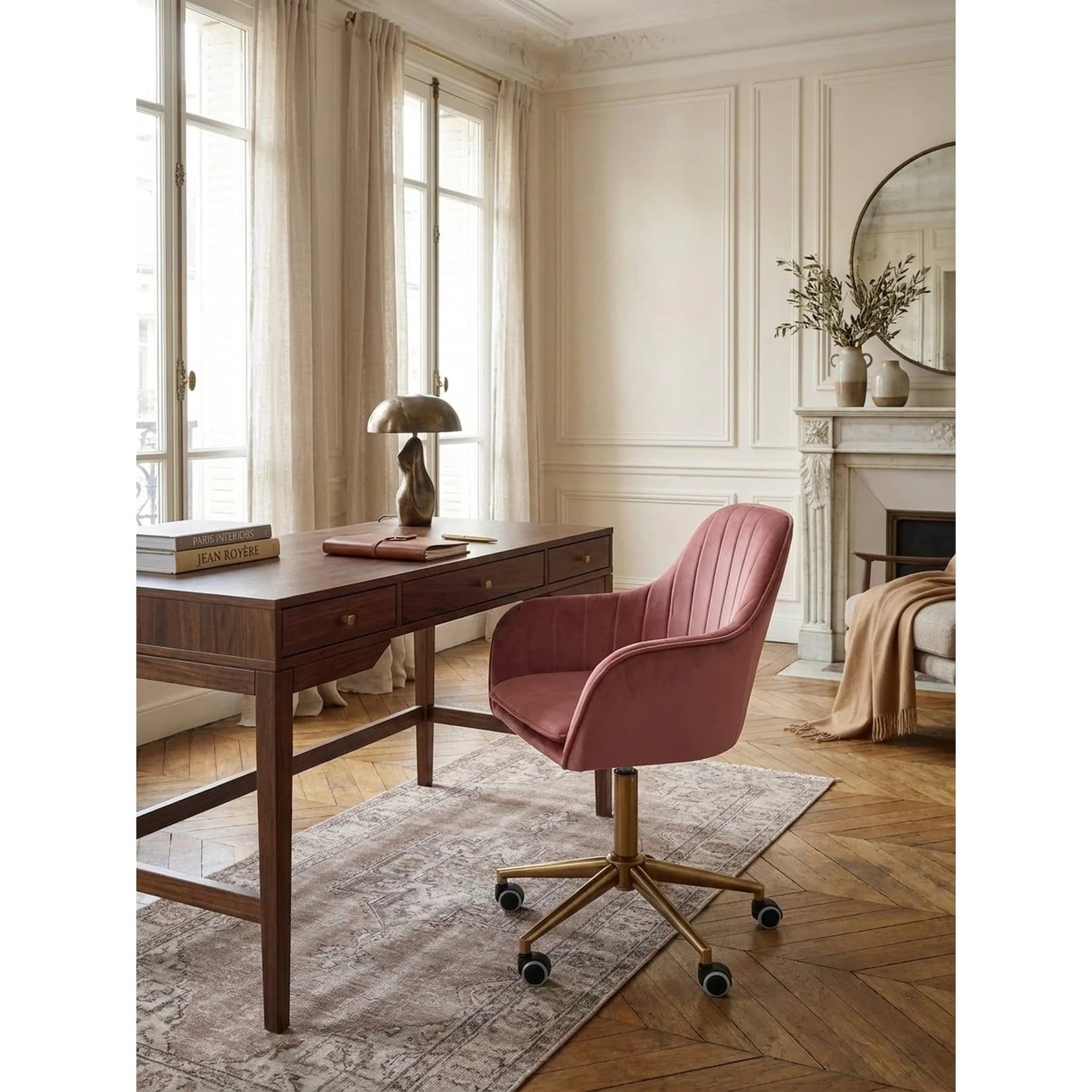 KADIMA DESIGN Schreibtischstuhl Samt Rosa drehbar mit Rollen