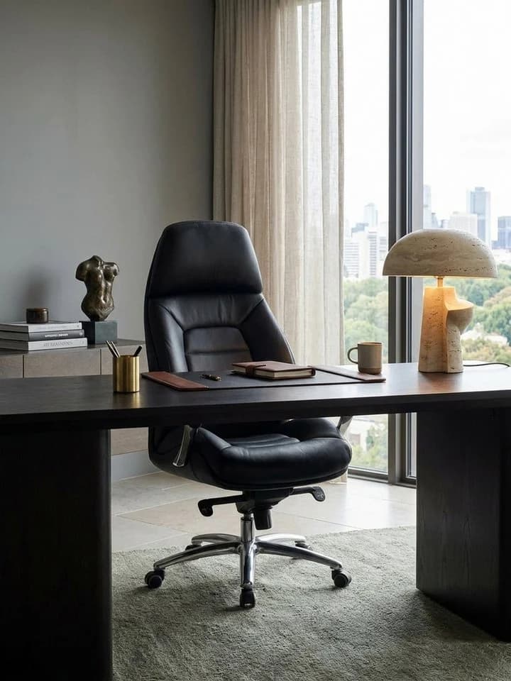KADIMA DESIGN Chefsessel Designer Bürostuhl Bezug Echtleder Schwarz XXL Design Chefsessel höhenverstellbar Drehstuhl ergonomisch mit Armlehnen hoher Rückenlehne Wippfunktion - Bild 2