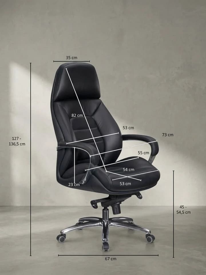 KADIMA DESIGN Chefsessel Designer Bürostuhl Bezug Echtleder Schwarz XXL Design Chefsessel höhenverstellbar Drehstuhl ergonomisch mit Armlehnen hoher Rückenlehne Wippfunktion - Bild 5