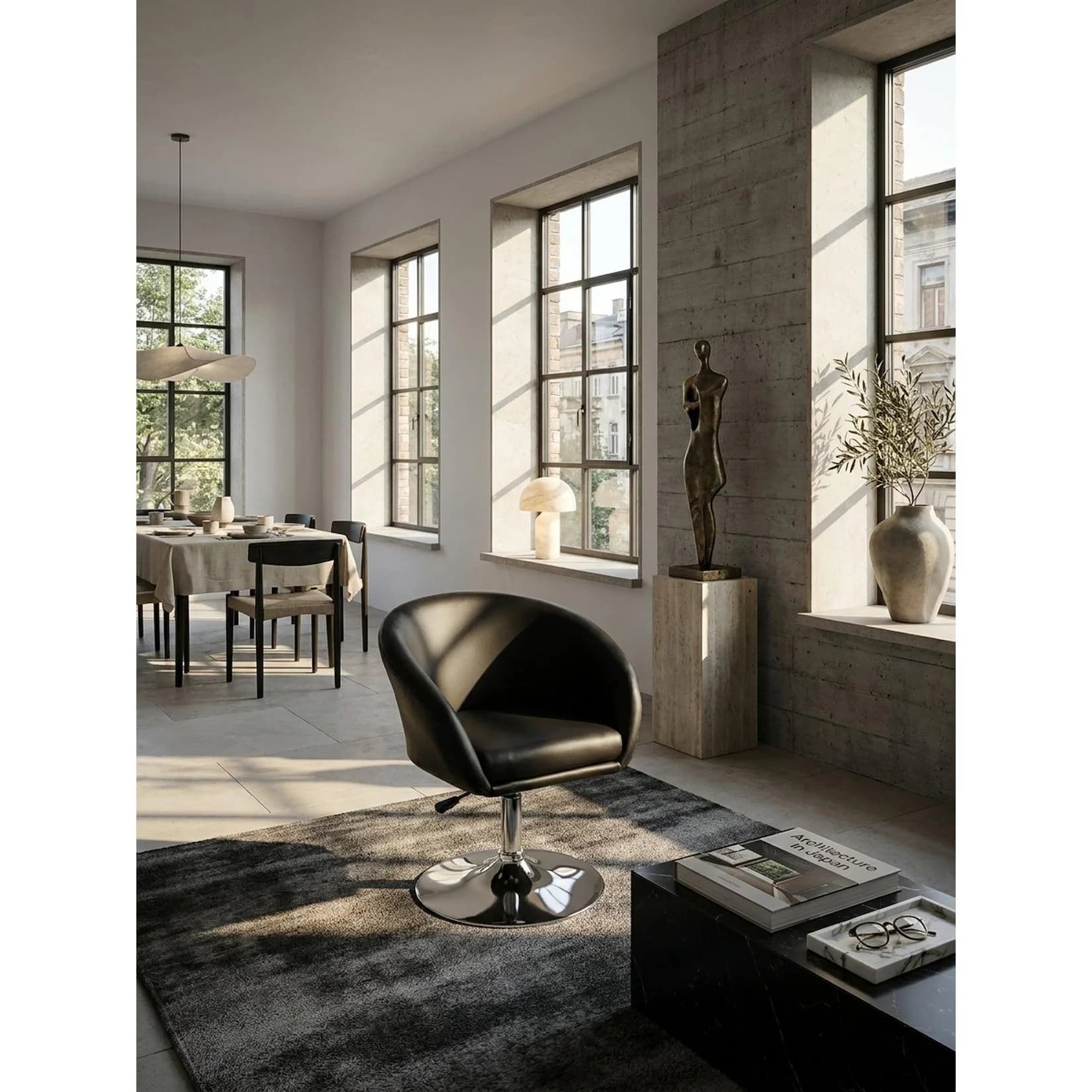 KADIMA DESIGN Loungesessel Cocktail-Stil Kunstleder Schwarz höhenverstellbar