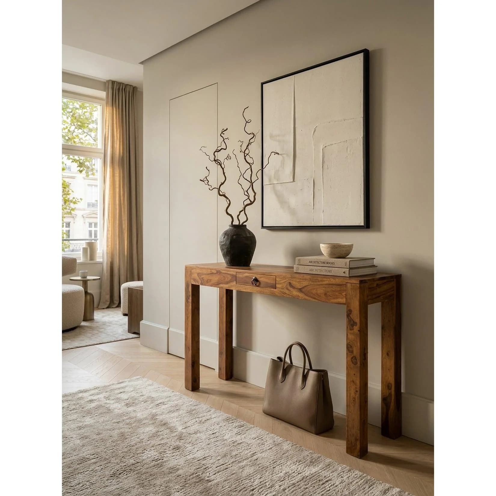 KADIMA DESIGN Konsolentisch Massivholz Landhausstil MUMBAI Dunkelbraun
