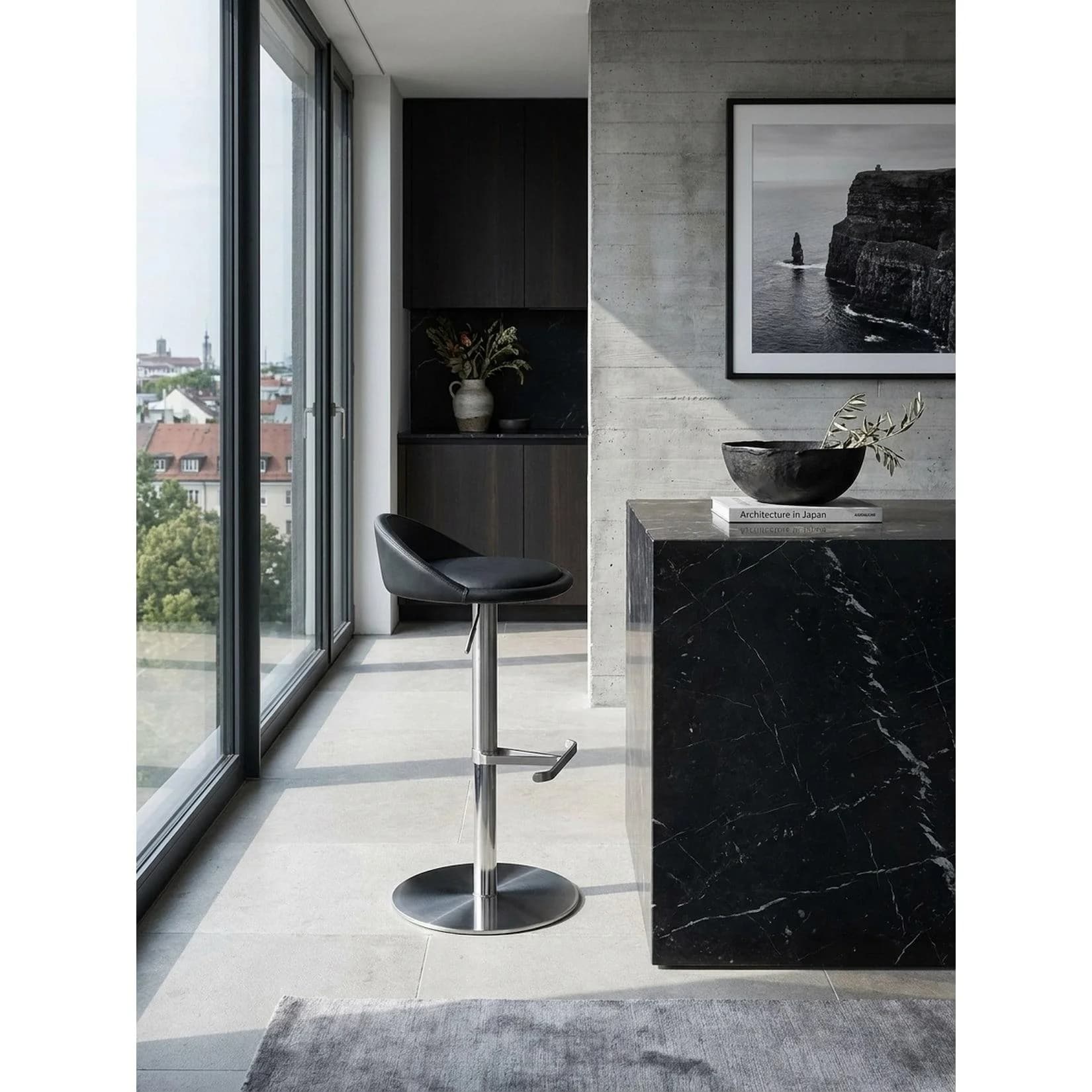 KADIMA DESIGN Barhocker Edelstahl Höhenverstellbar mit Rückenlehne Schwarz