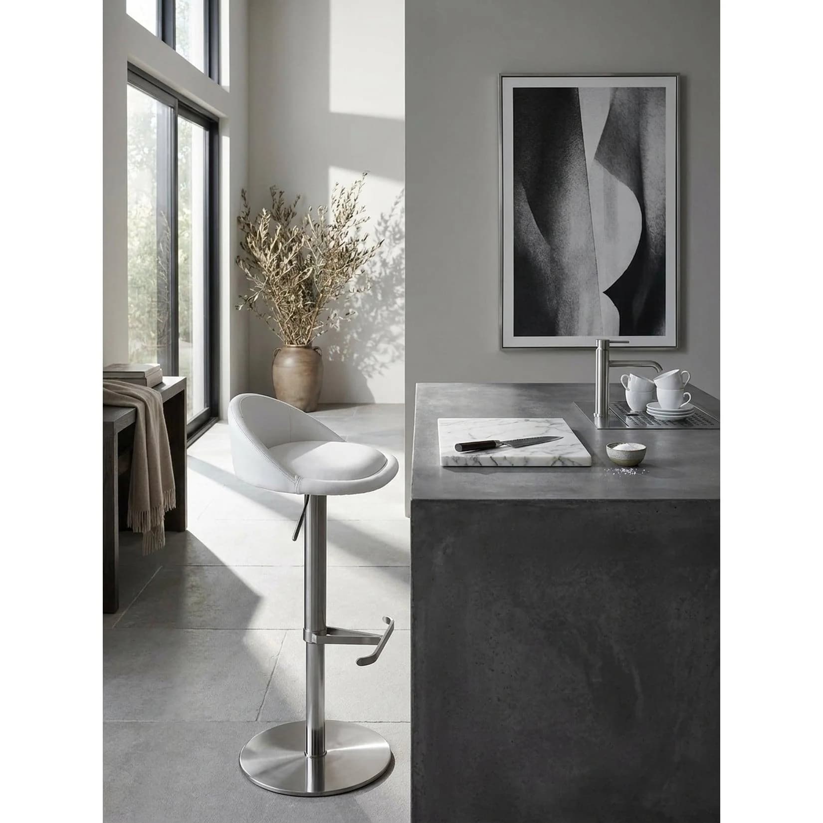 KADIMA DESIGN Barhocker Edelstahl Höhenverstellbar mit Rückenlehne Weiß - Bild 2