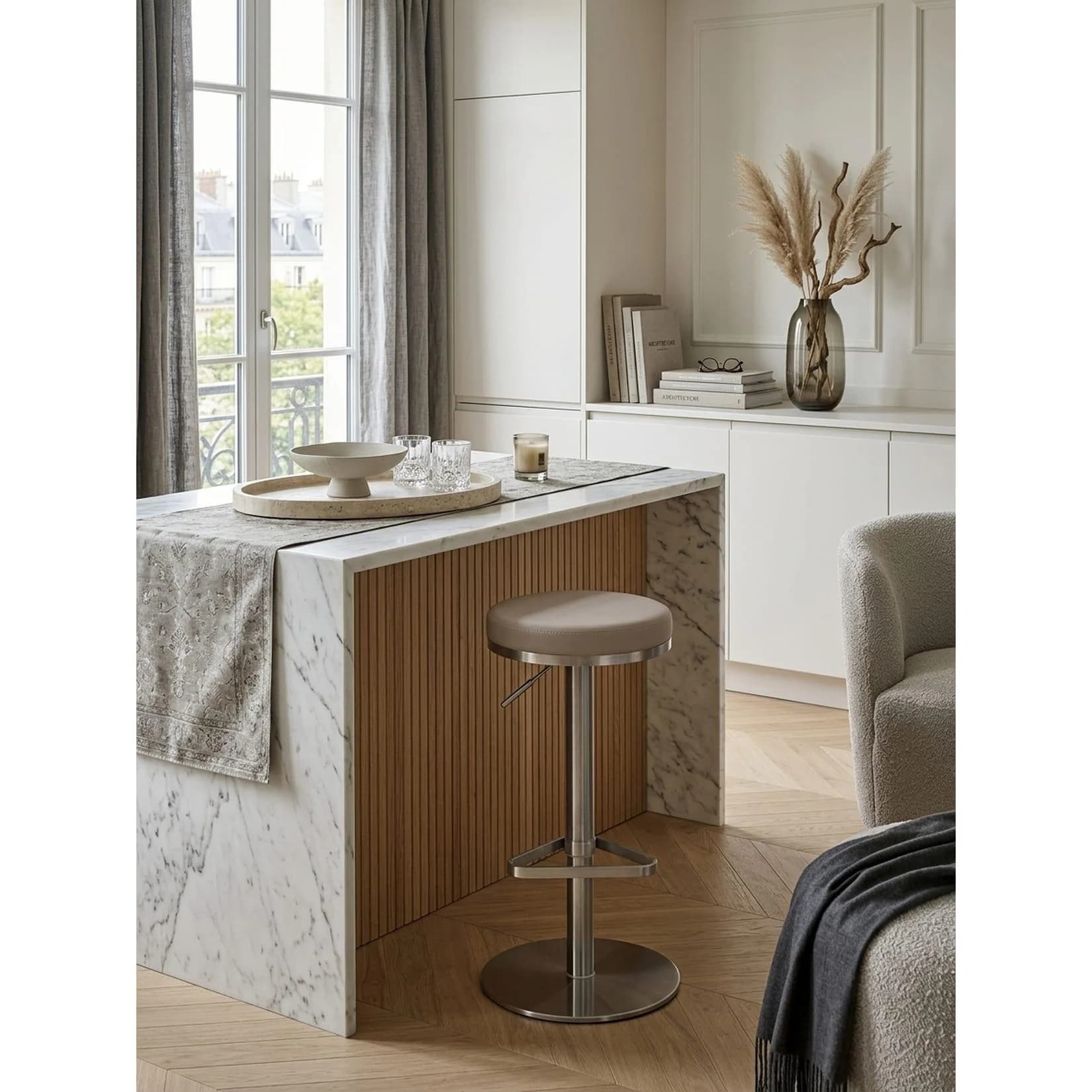 KADIMA DESIGN Barhocker Edelstahl höhenverstellbar Beige