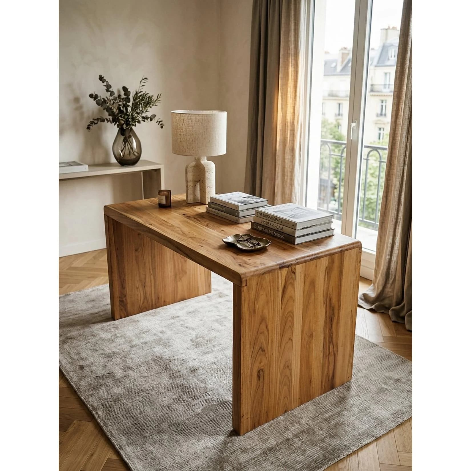 KADIMA DESIGN Schreibtisch Massivholz Akazie Landhausstil mit Ablage