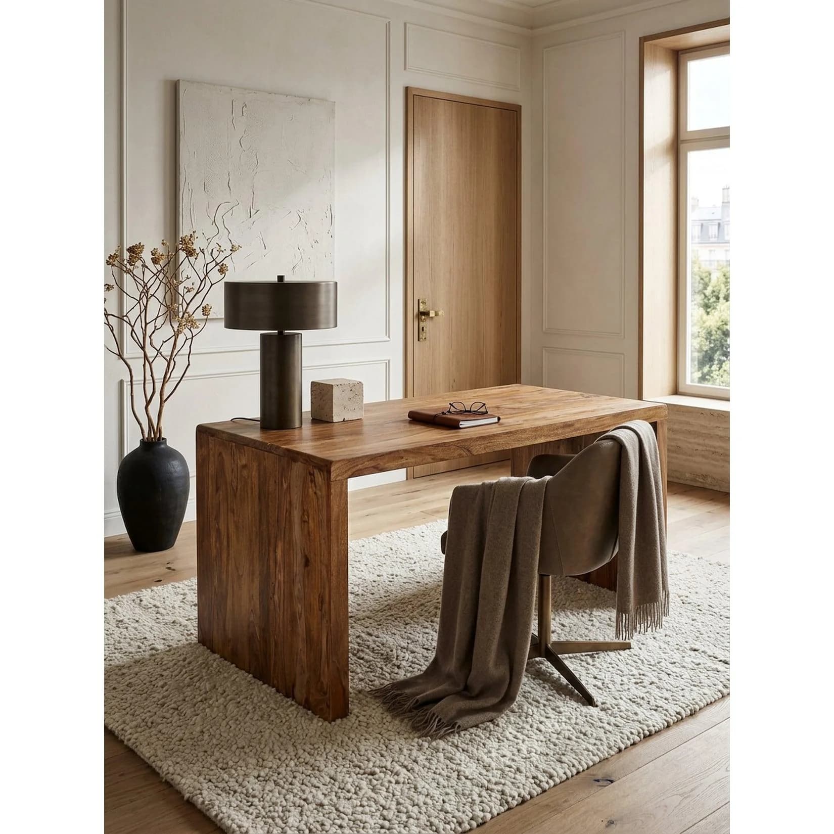 KADIMA DESIGN Schreibtisch Massivholz Ablage Landhausstil BOHA Dunkelbraun