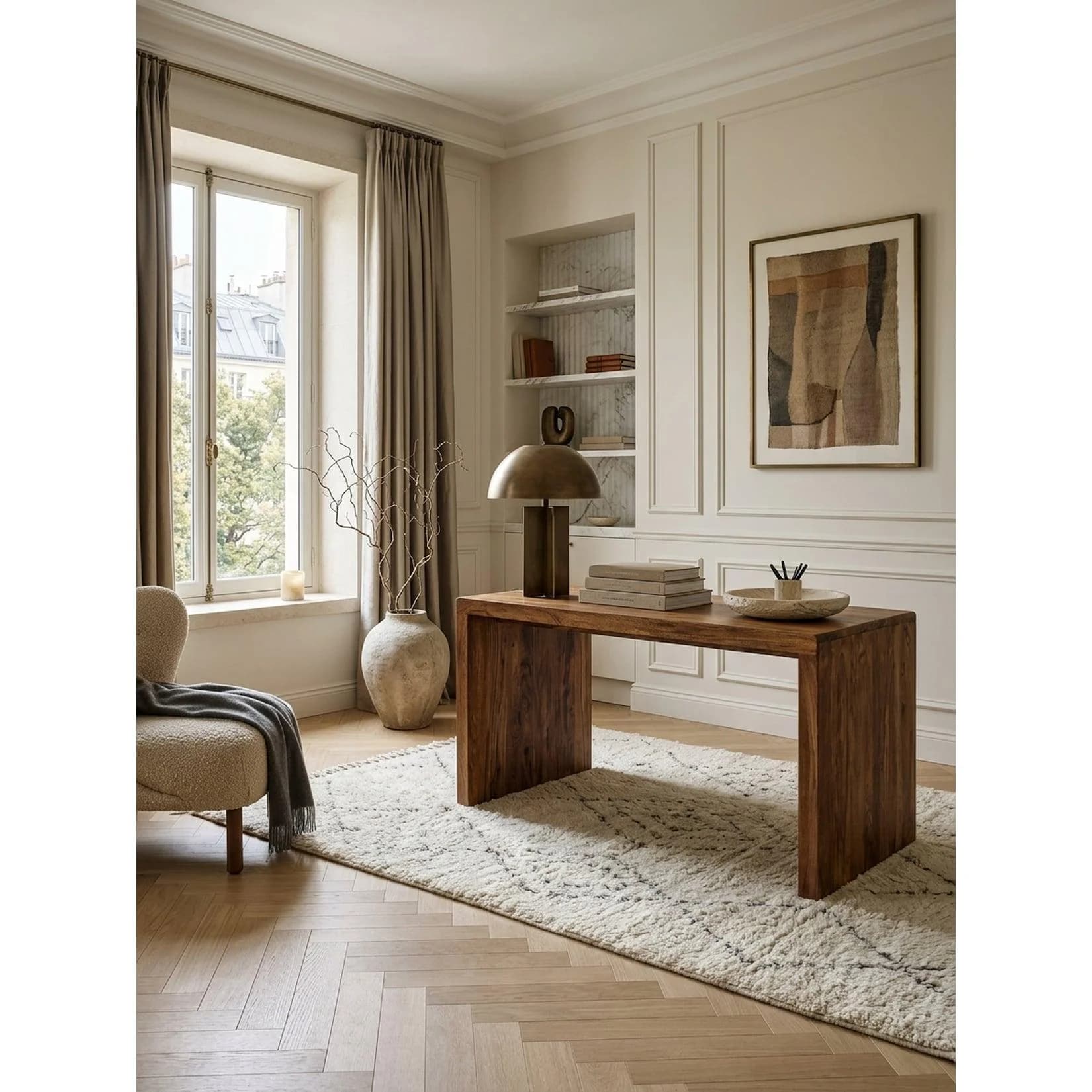 KADIMA DESIGN Schreibtisch Massivholz Ablage Landhausstil BOHA Dunkelbraun