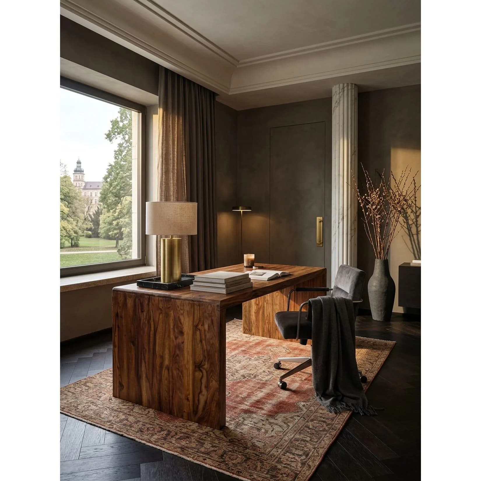KADIMA DESIGN Schreibtisch Massivholz Ablage Landhausstil BOHA Dunkelbraun