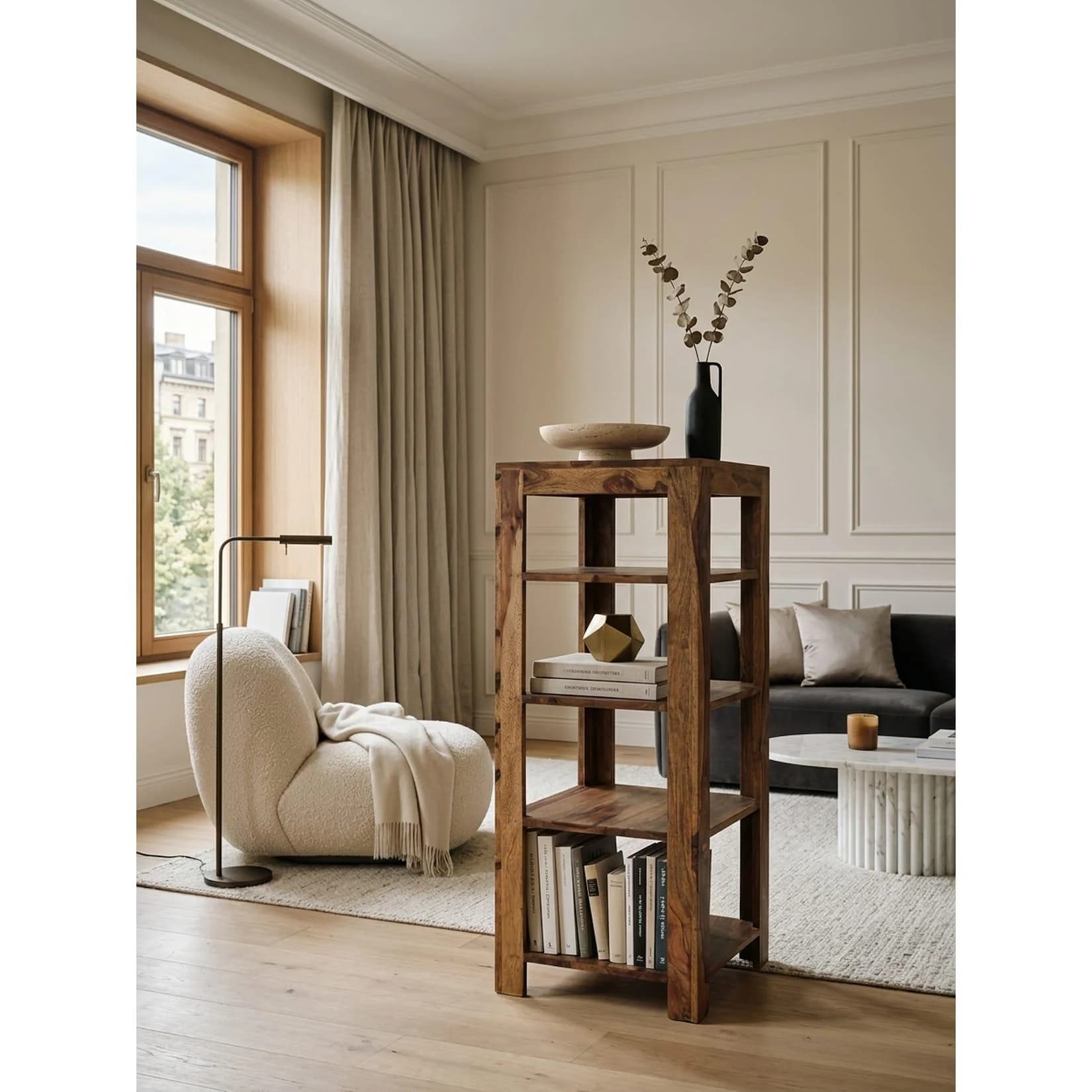 KADIMA DESIGN Regal Massivholz 4 Fächer Landhausstil Dunkelbraun