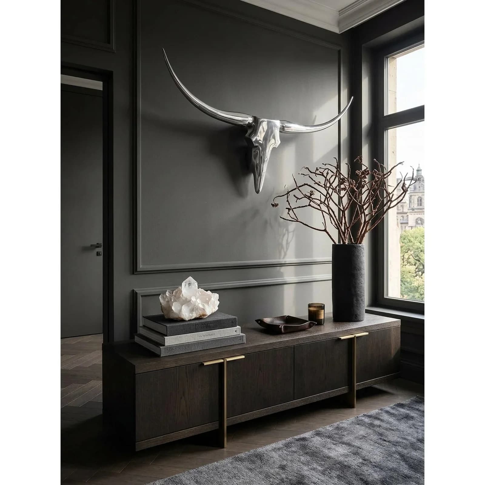 KADIMA DESIGN Wanddeko Geweih Bull Aluminium Silber