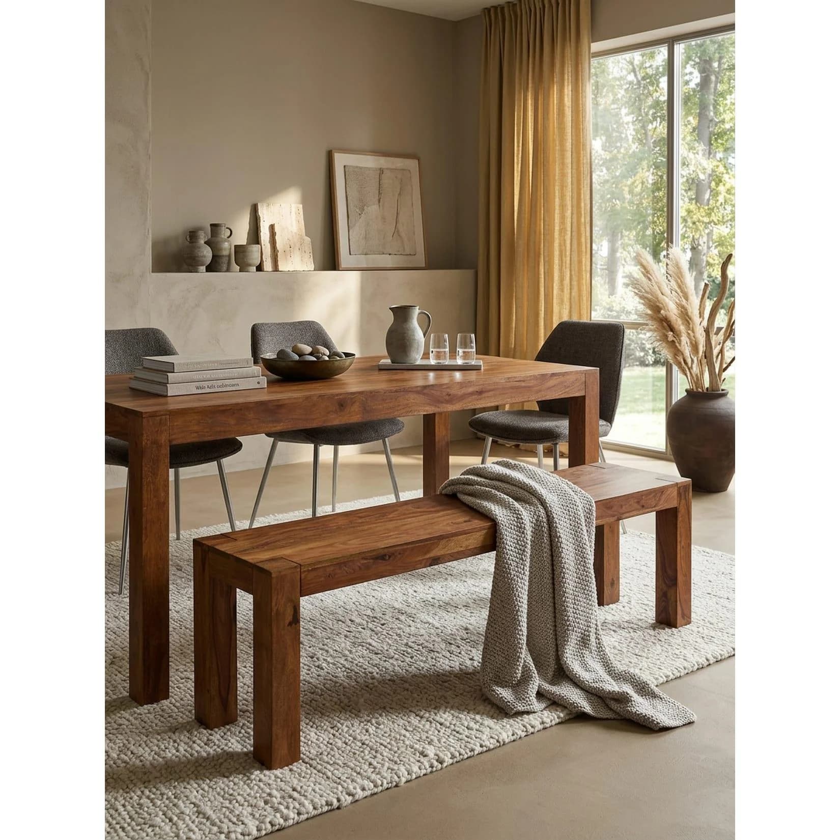 KADIMA DESIGN Sitzbank MUMBAI Massivholz 120x45x35 cm Küchenbank