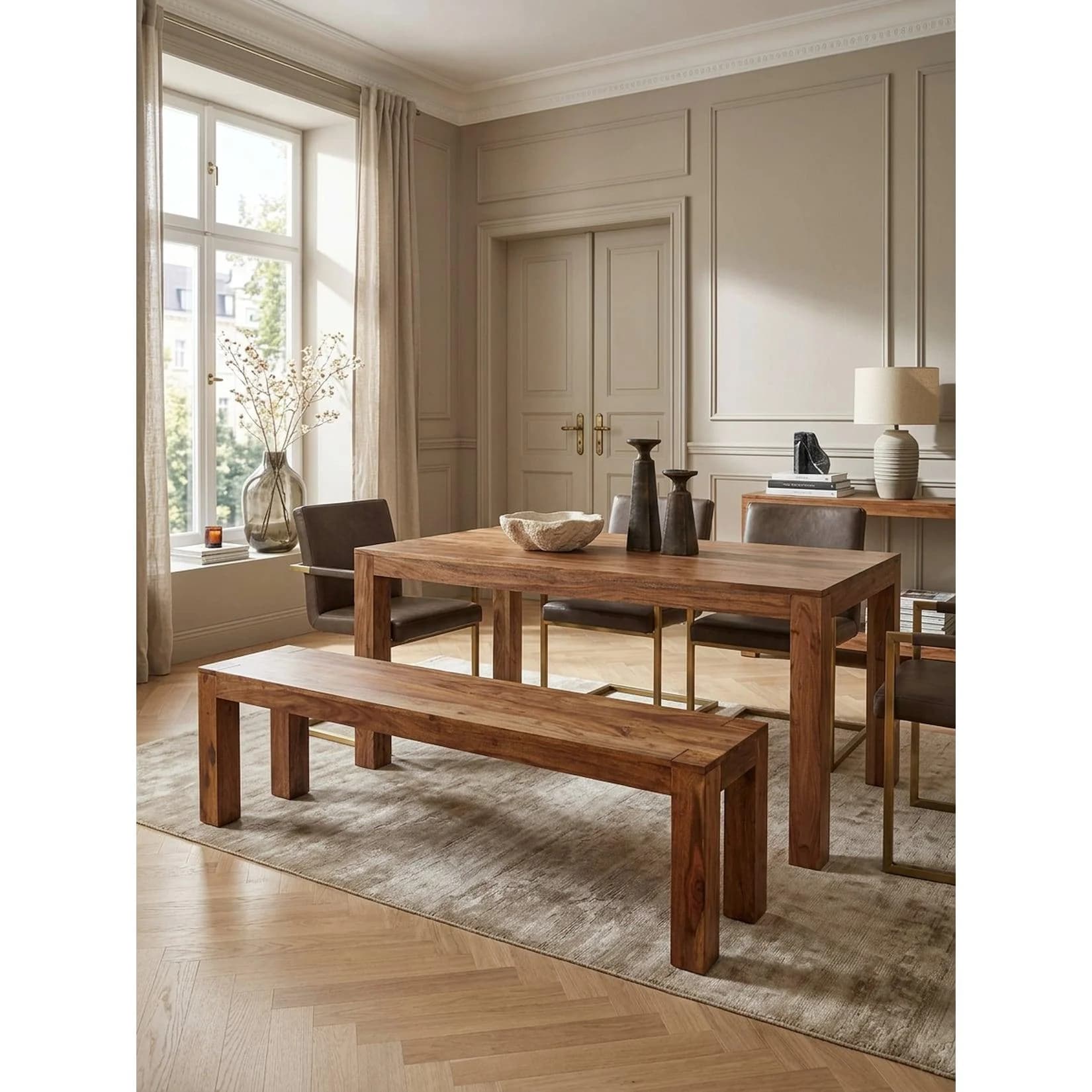 KADIMA DESIGN Esszimmerbank MUMBAI Massivholz Landhausstil Dunkelbraun