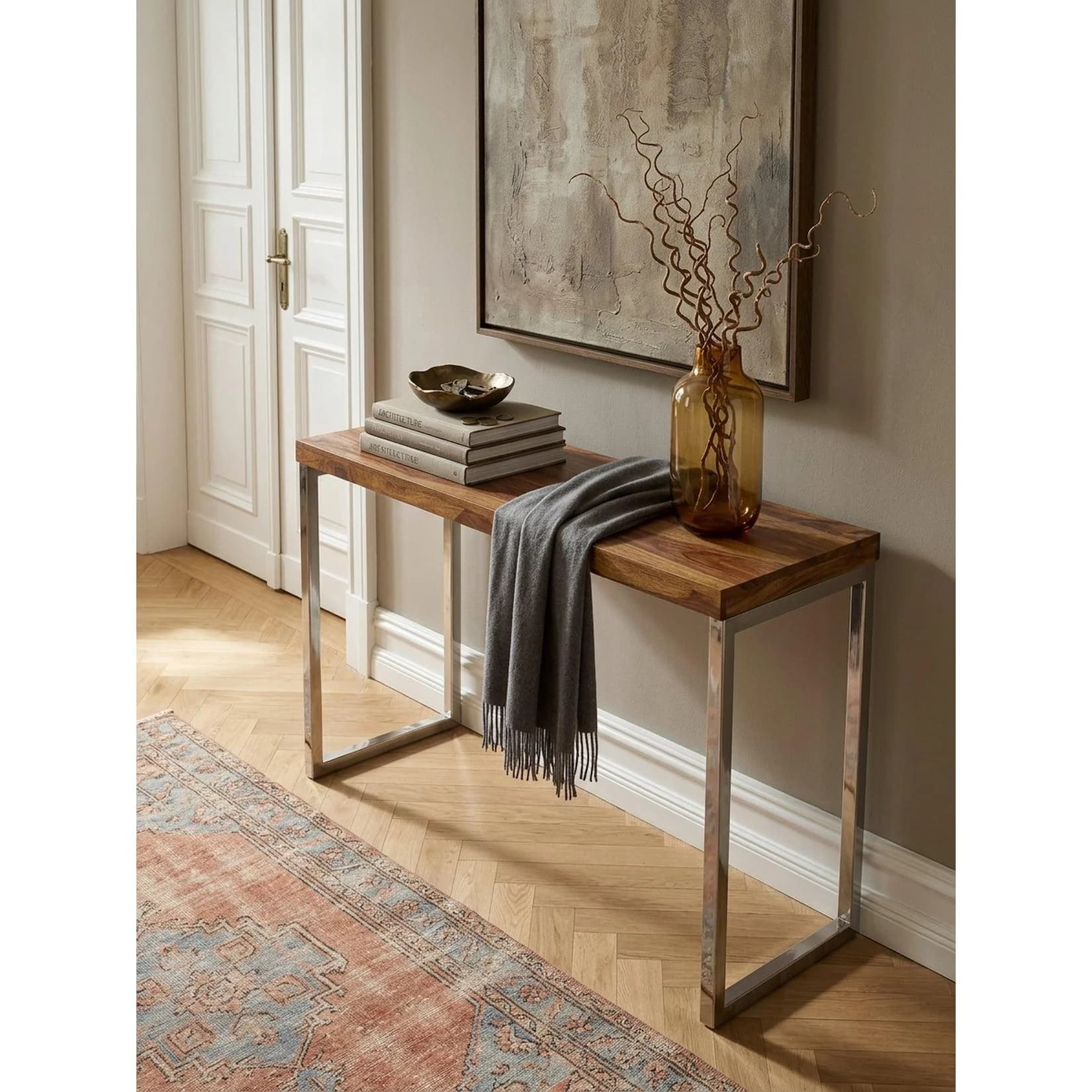 KADIMA DESIGN Konsolentisch Massivholz Landhausstil Dunkelbraun