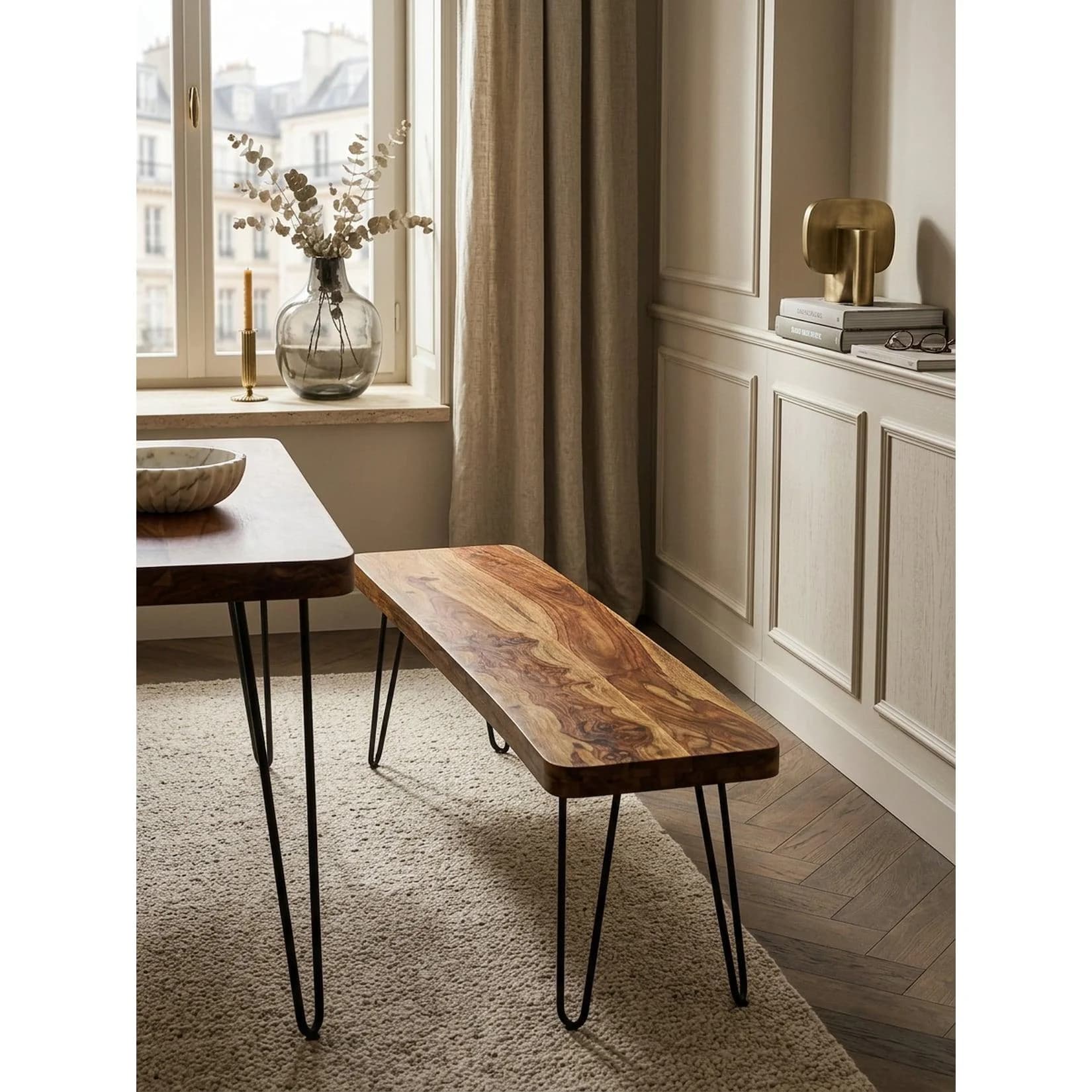KADIMA DESIGN Esszimmerbank BAGLI Massivholz Landhausstil Dunkelbraun