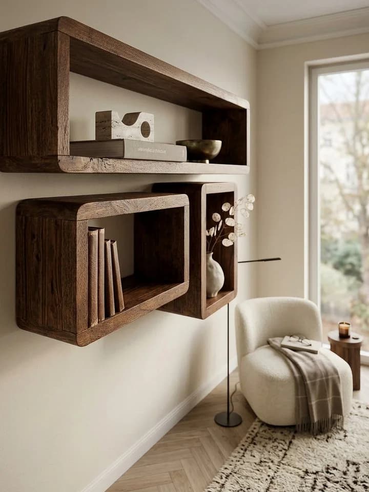 KADIMA DESIGN Wandregal Massivholz 3er Set - Bild 4