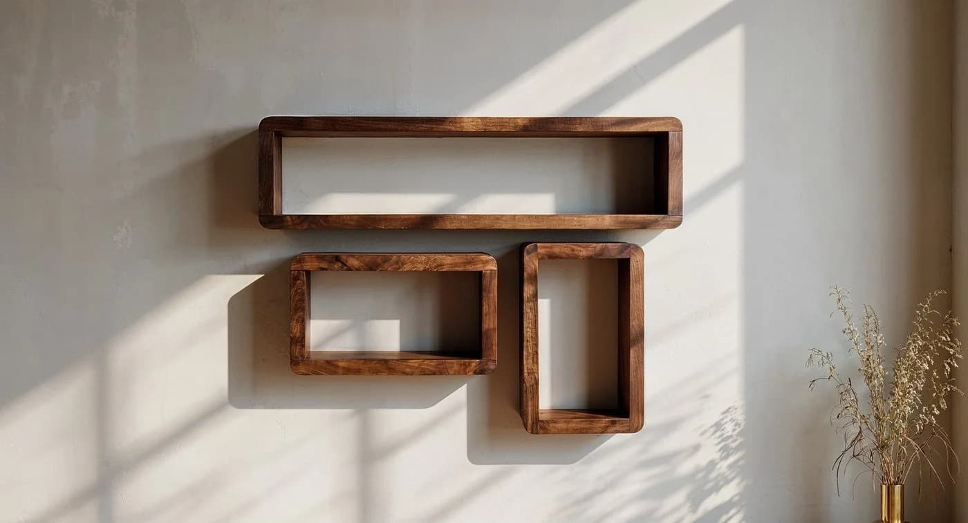 KADIMA DESIGN Wandregal Massivholz 3er Set - Bild 5