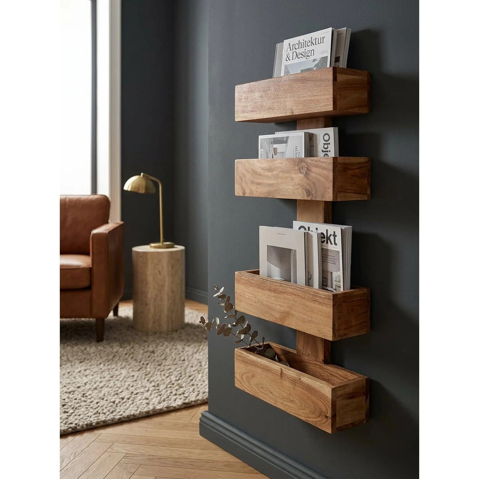 KADIMA DESIGN Zeitungsständer MUMBAI Massivholz Akazie Landhausstil 2 Fächer - Bild 2
